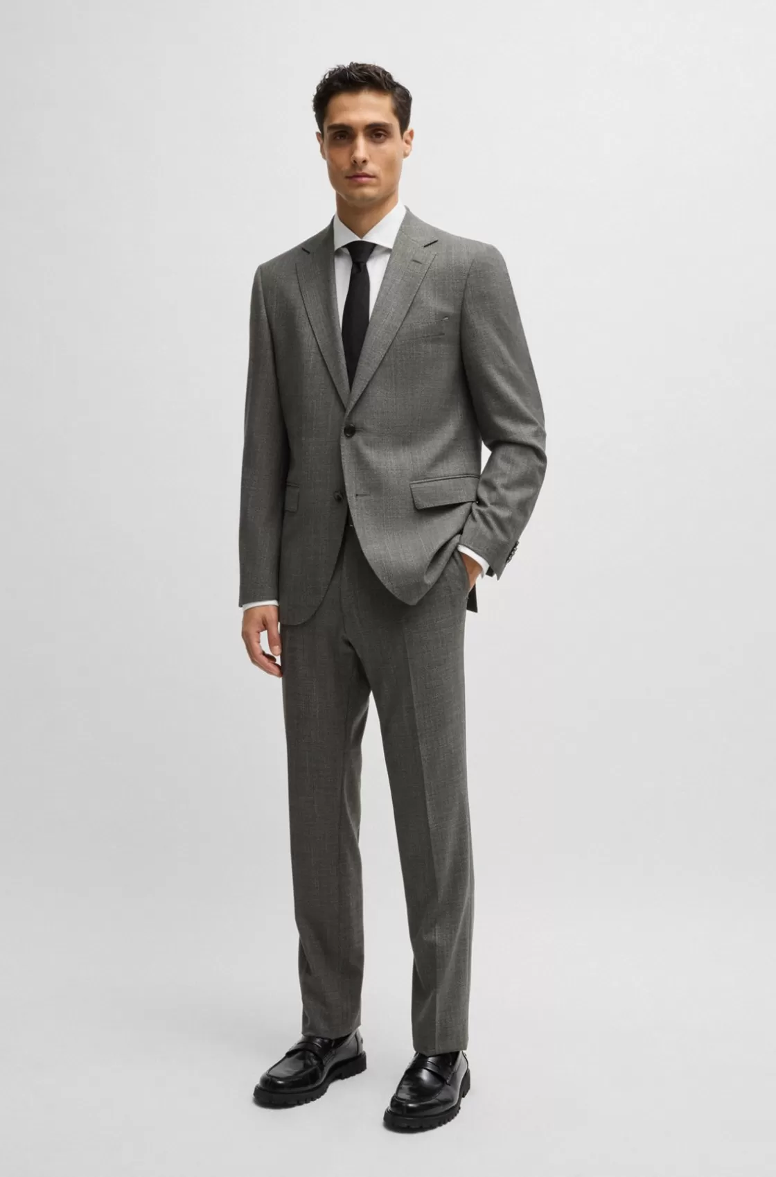 HUGO BOSS Regular-fit Suit In Micro-patterned Stretch Fabric Light Green Hot