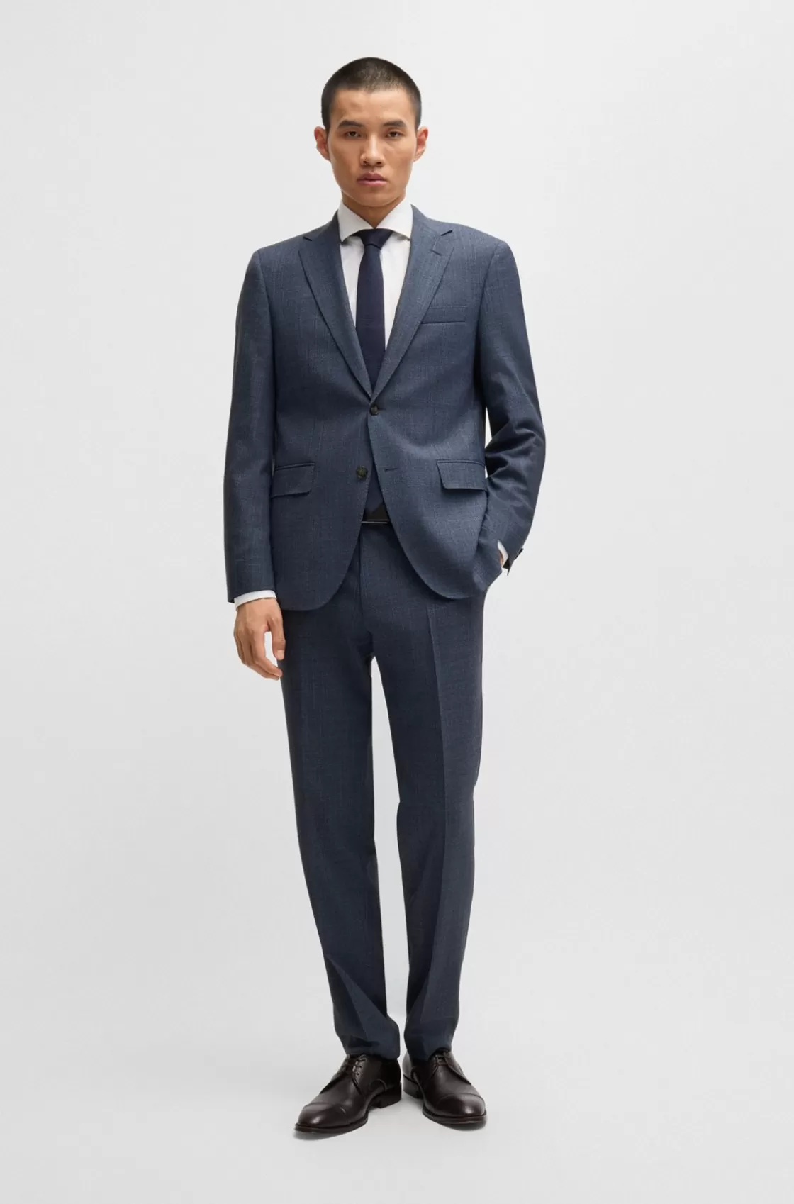 HUGO BOSS Regular-fit Suit In Micro-patterned Stretch Fabric Light Blue Hot