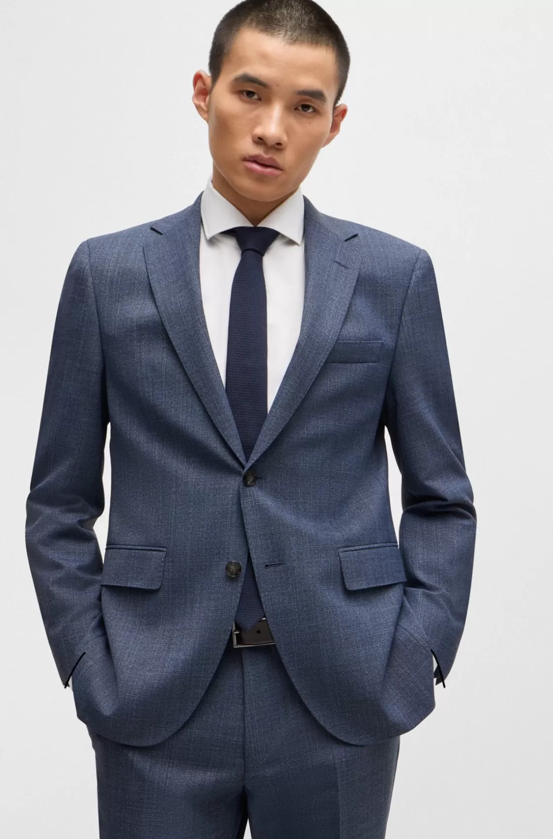 HUGO BOSS Regular-fit Suit In Micro-patterned Stretch Fabric Light Blue Hot