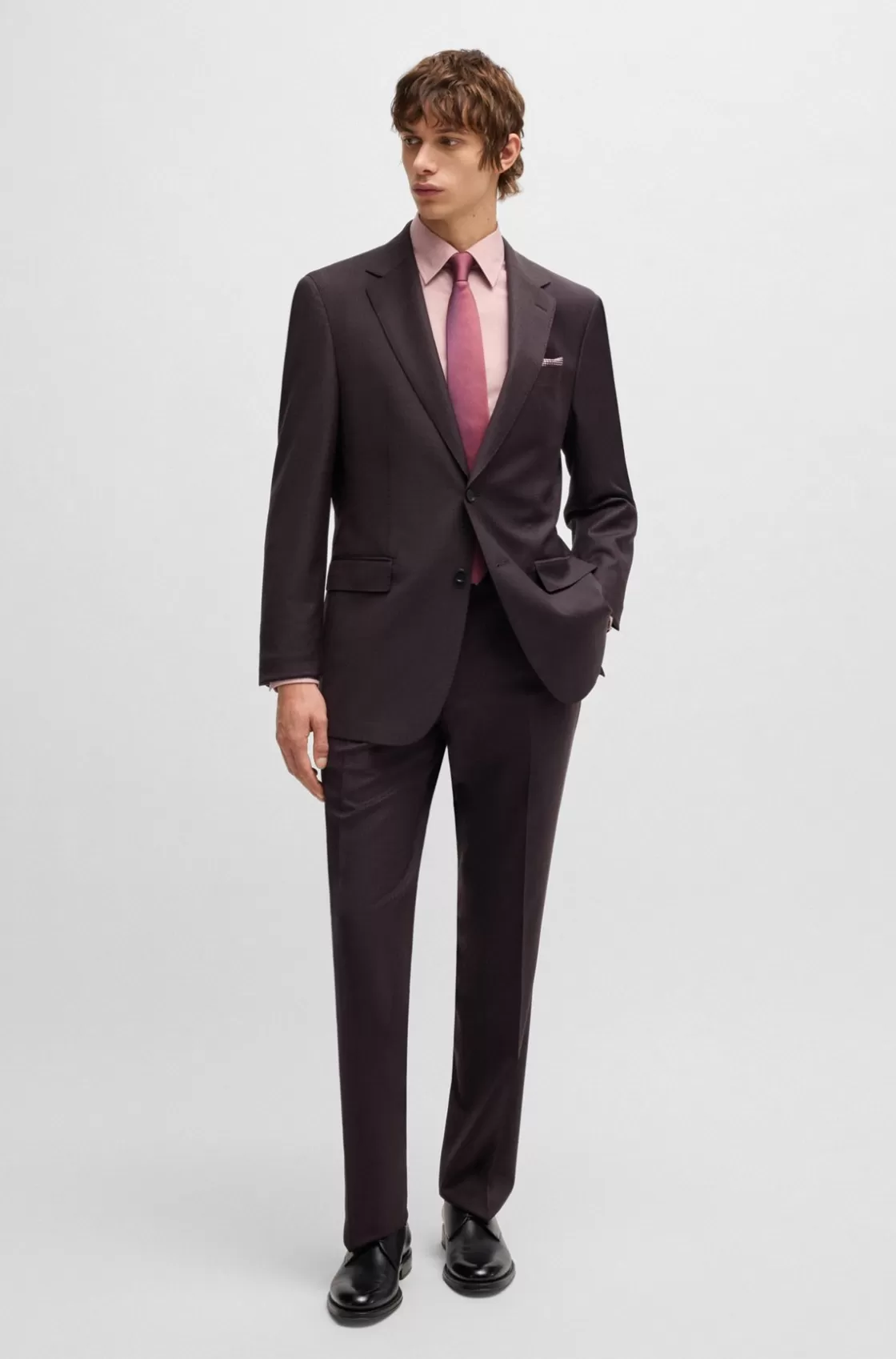 HUGO BOSS Regular-fit Suit In Micro-patterned Stretch Wool Dark Purple Cheap
