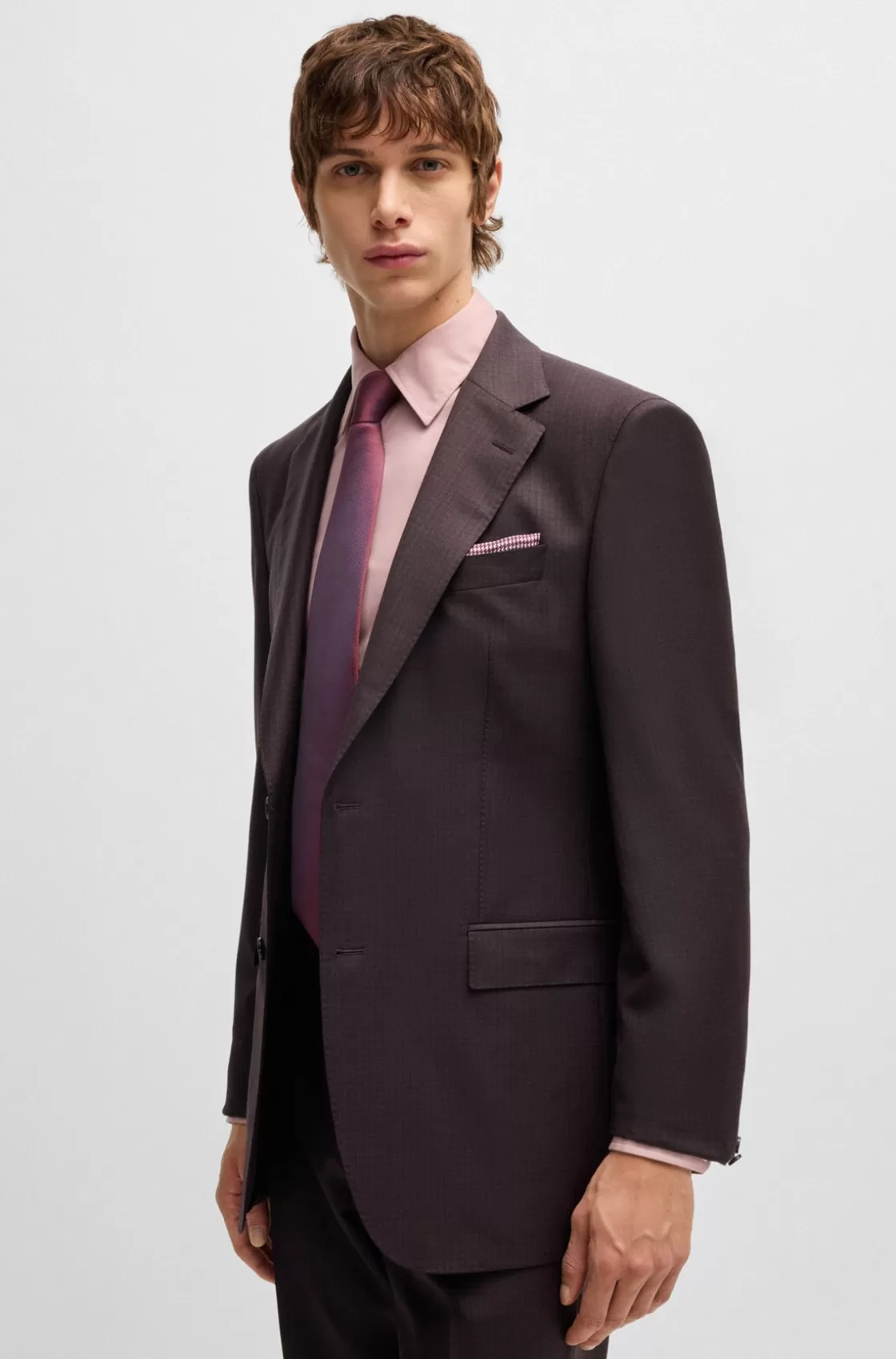 HUGO BOSS Regular-fit Suit In Micro-patterned Stretch Wool Dark Purple Cheap
