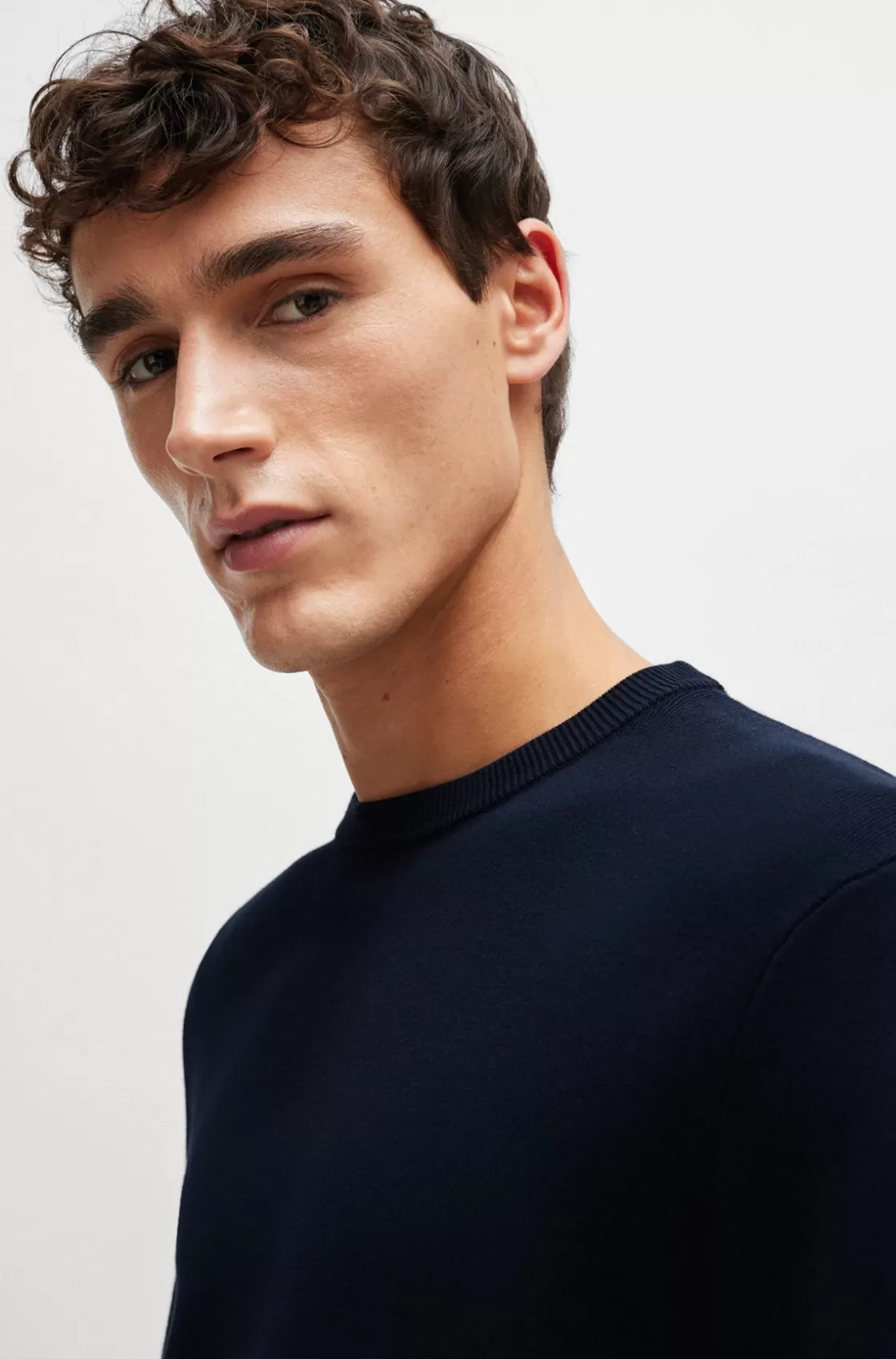 HUGO BOSS Regular-fit Sweater In 100% Cotton With Ribbed Cuffs Dark Blue Store