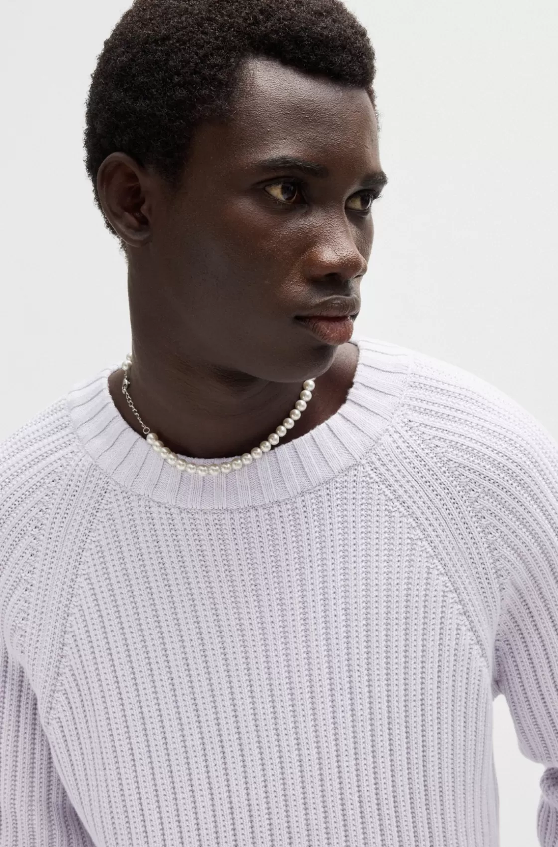 HUGO BOSS Regular-fit Sweater In Ribbed Cotton Light Purple Hot