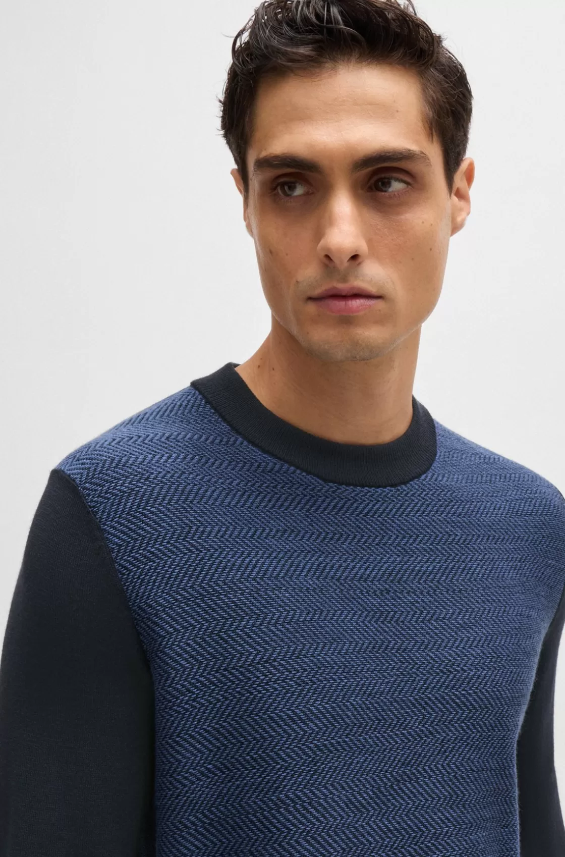 HUGO BOSS Regular-fit Sweater With Herringbone Structure Dark Blue Best