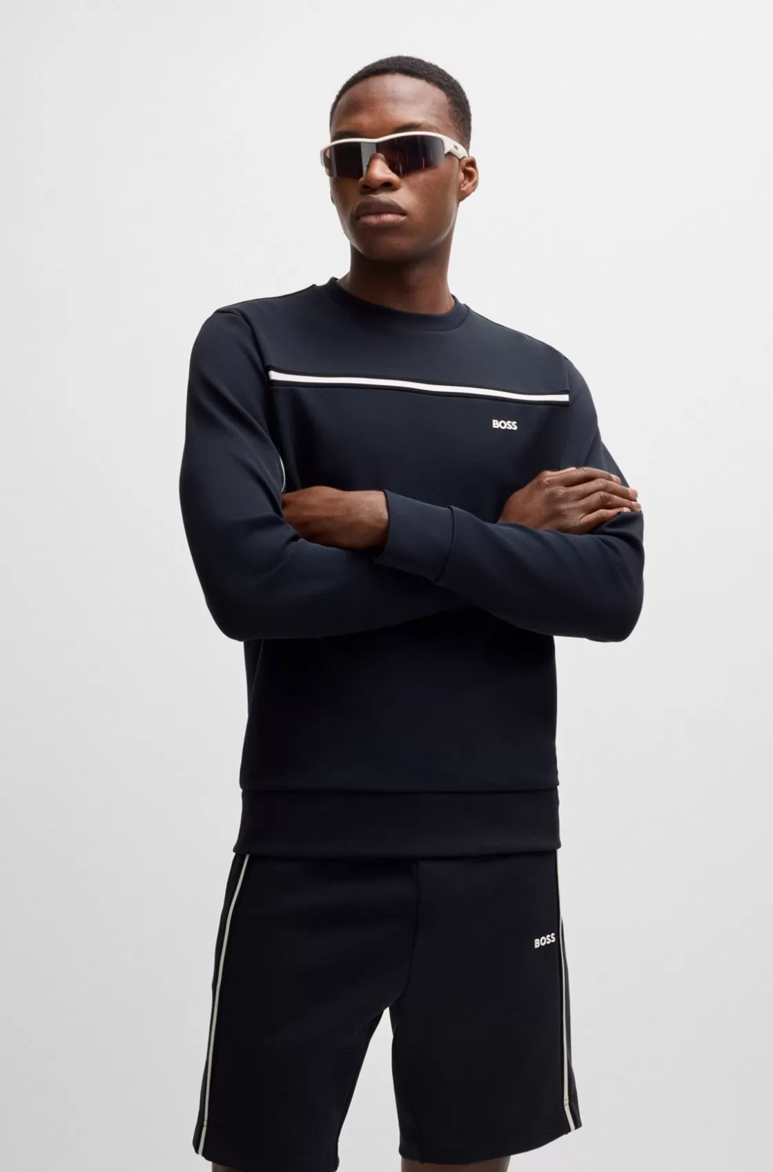 HUGO BOSS Regular-fit Sweatshirt With Tape Inserts Dark Blue Fashion