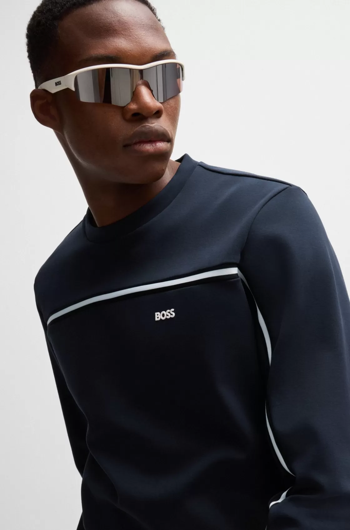 HUGO BOSS Regular-fit Sweatshirt With Tape Inserts Dark Blue Fashion