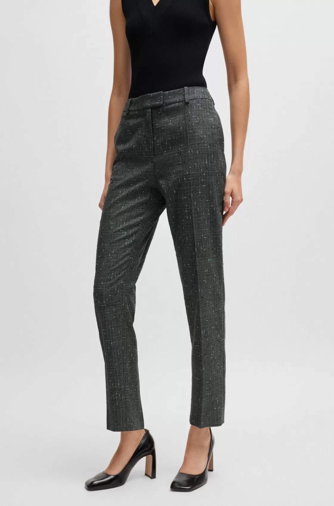HUGO BOSS Regular-fit Trousers In A Checked Virgin-wool Blend Patterned Shop
