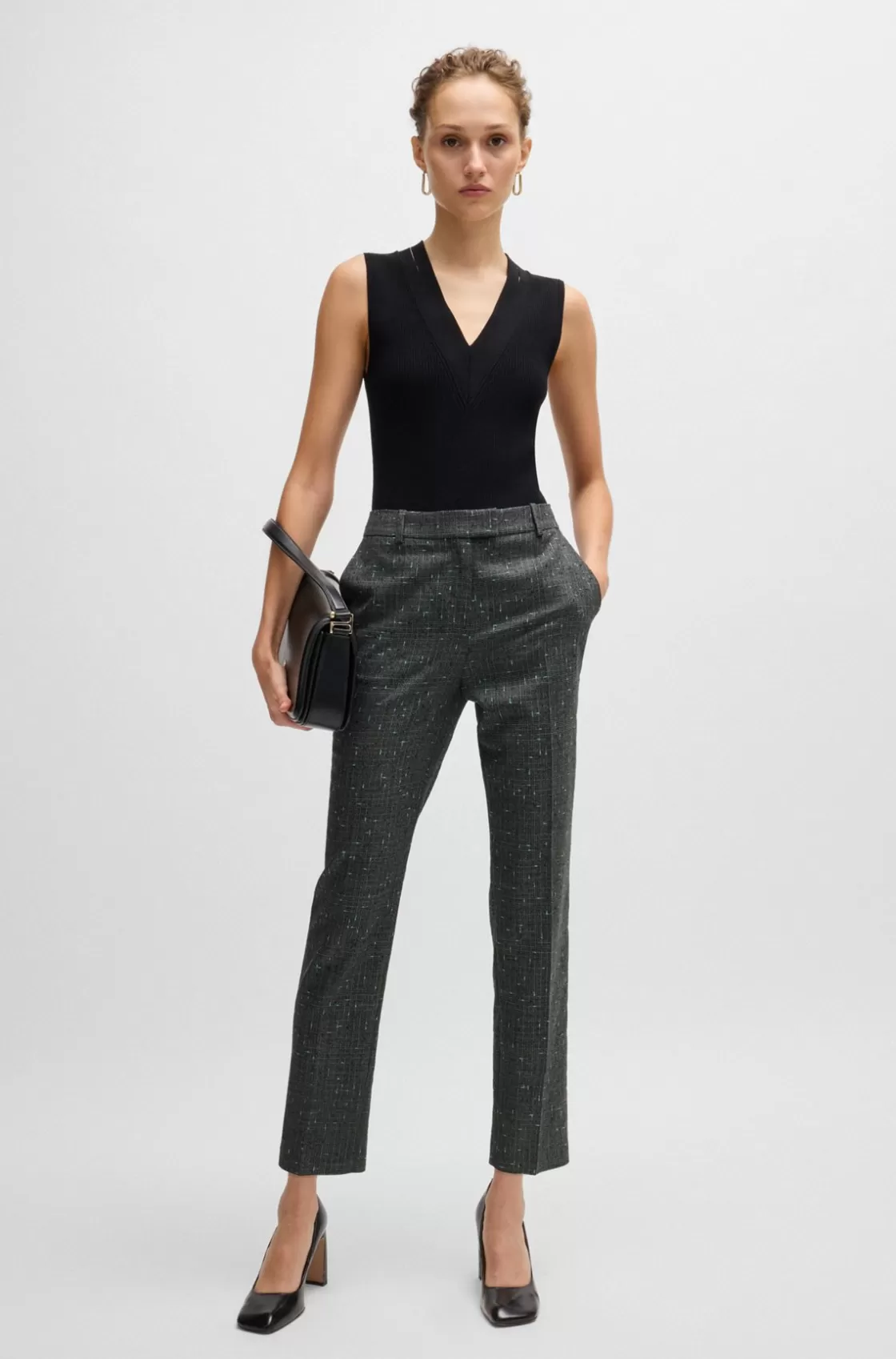 HUGO BOSS Regular-fit Trousers In A Checked Virgin-wool Blend Patterned Shop