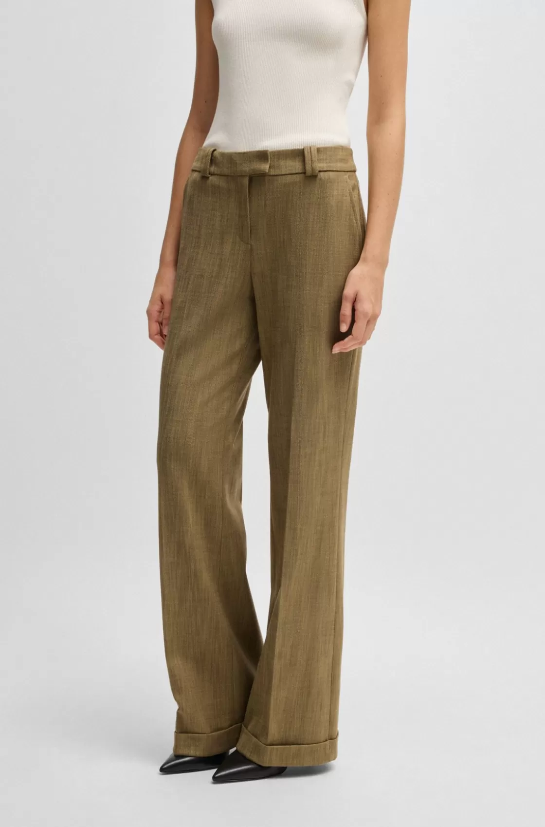 HUGO BOSS Regular-fit Trousers In Herringbone Stretch Fabric Patterned Hot