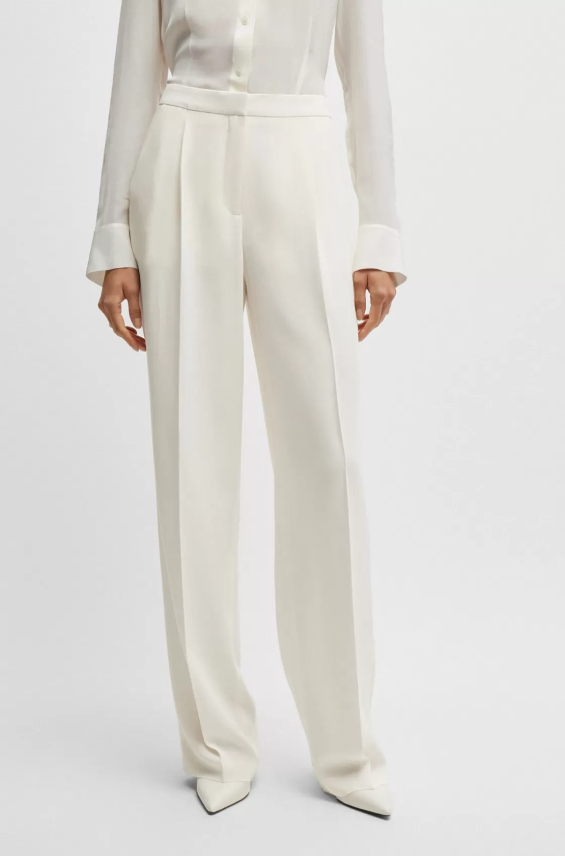 HUGO BOSS Regular-fit Trousers In Matte Fabric White Best Sale