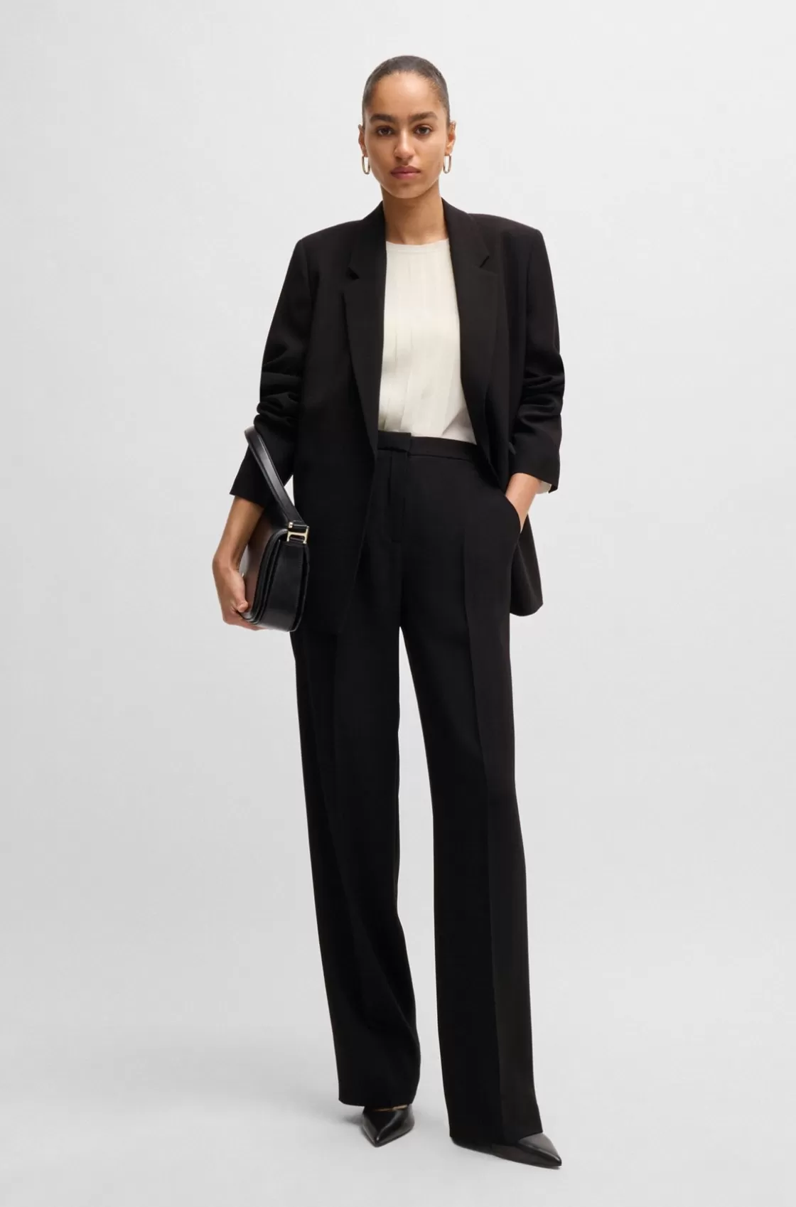 HUGO BOSS Regular-fit Trousers In Matte Fabric Black Flash Sale