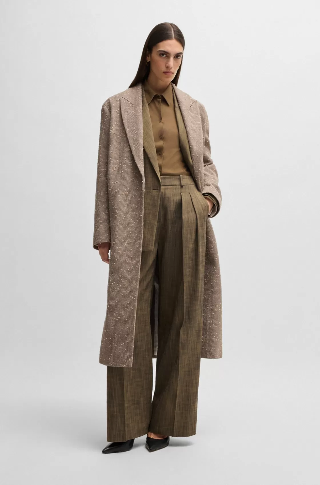 HUGO BOSS Regular-fit Trousers In Melange Sharkskin Patterned Store