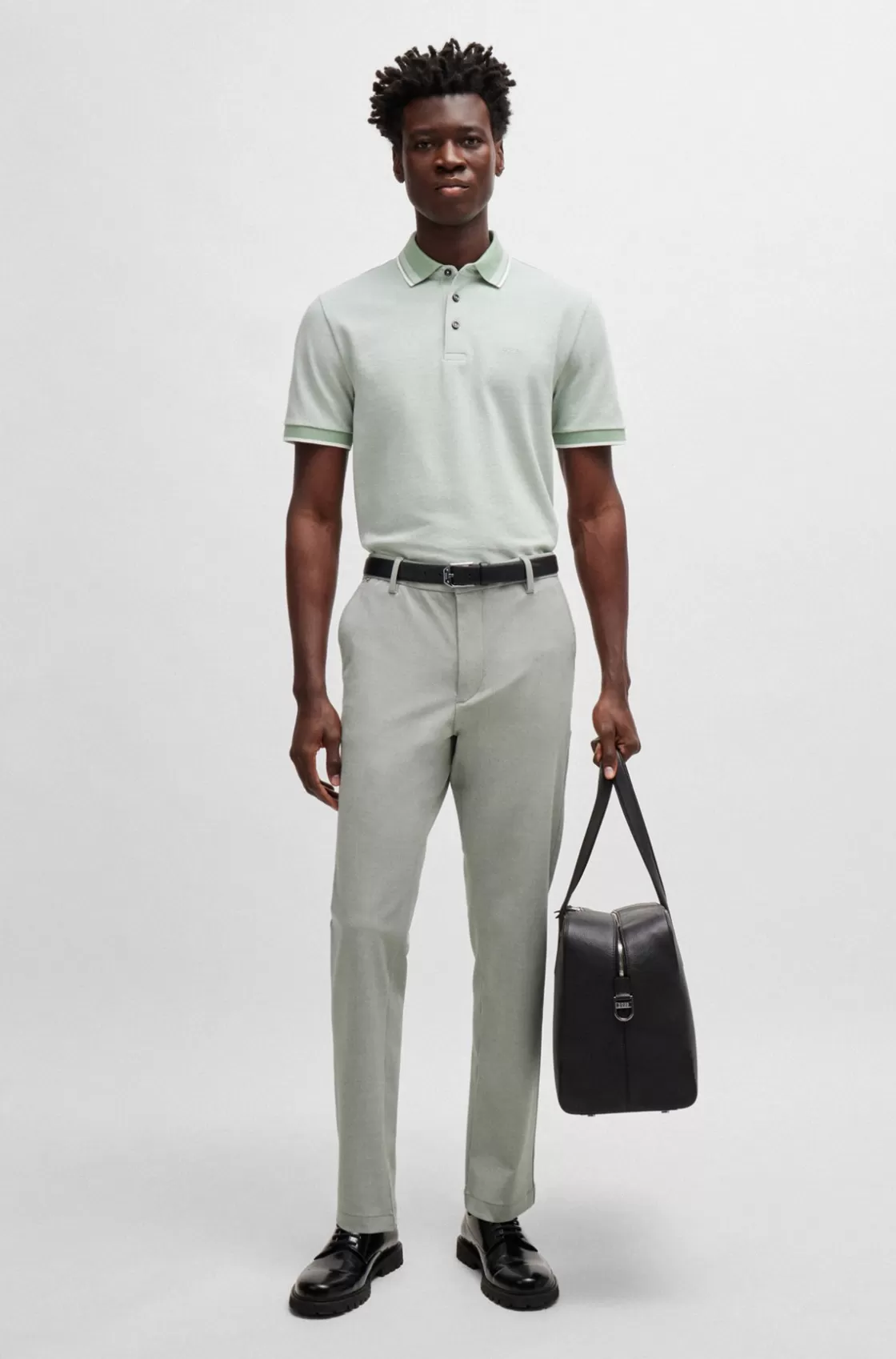 HUGO BOSS Regular-fit Trousers In Melange Stretch Panama Light Green New