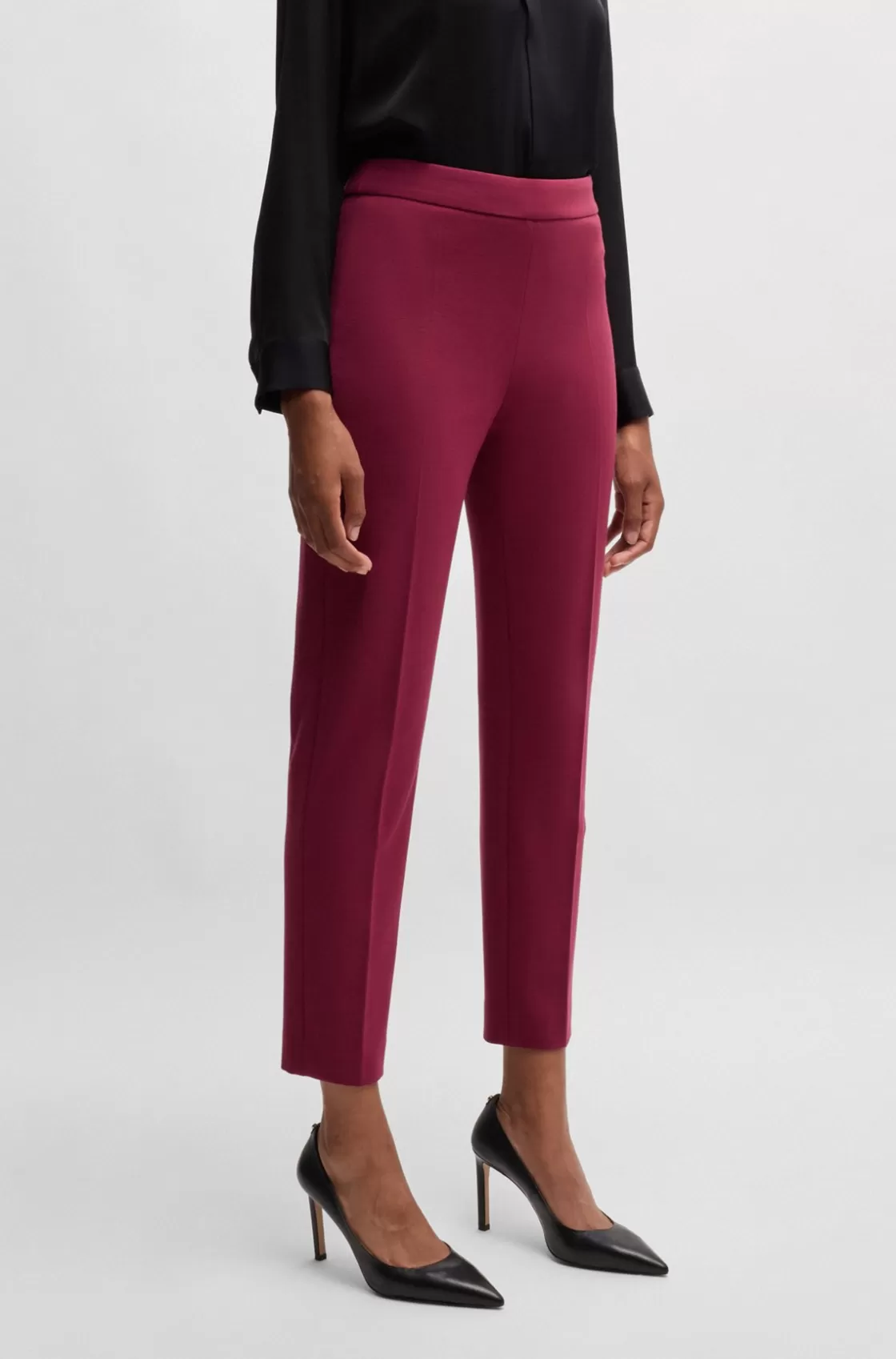 HUGO BOSS Regular-fit Trousers In Stretch Fabric With Tapered Leg Dark Red Best