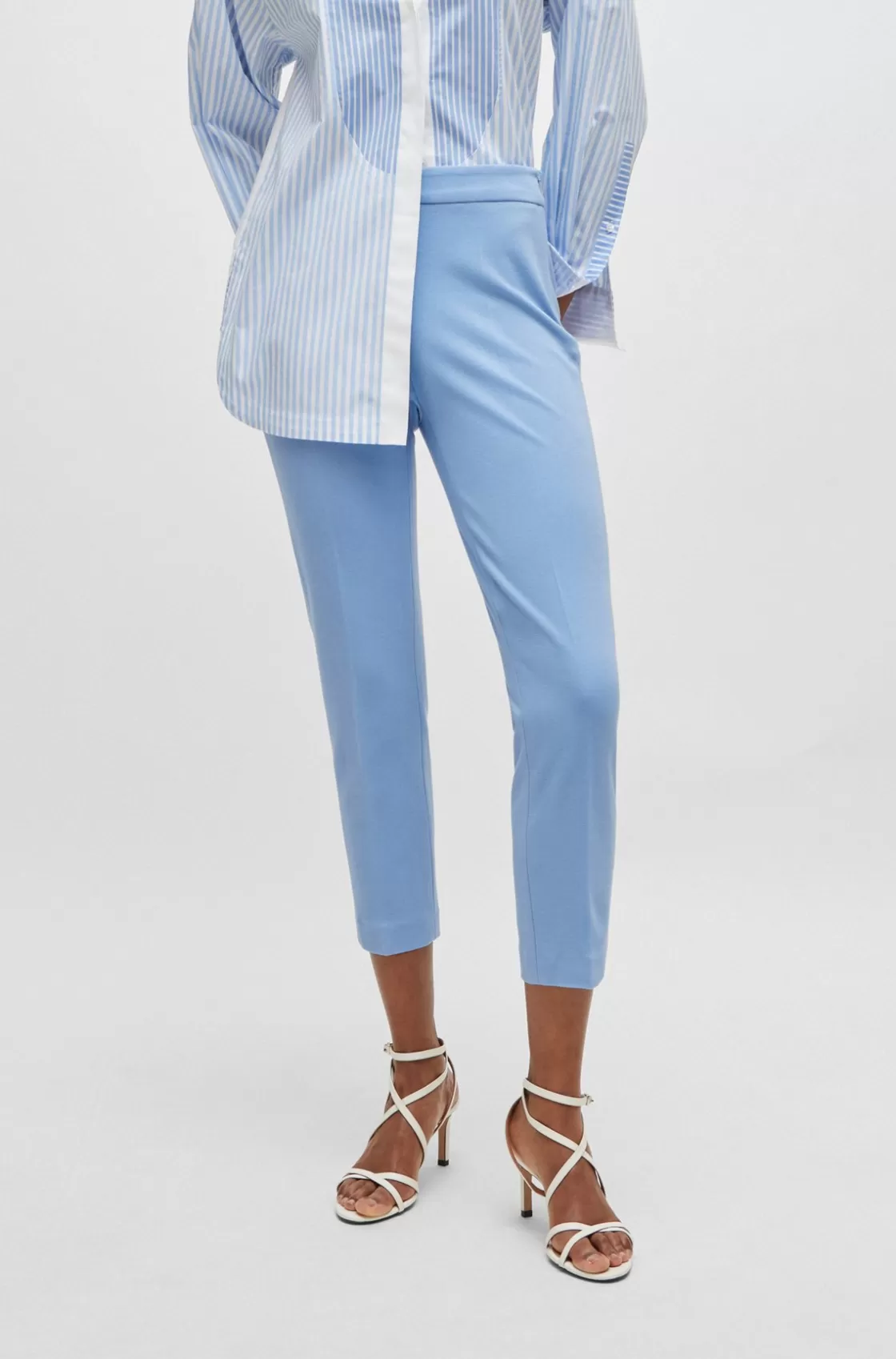 HUGO BOSS Regular-fit Trousers In Stretch Fabric With Tapered Leg Blue New