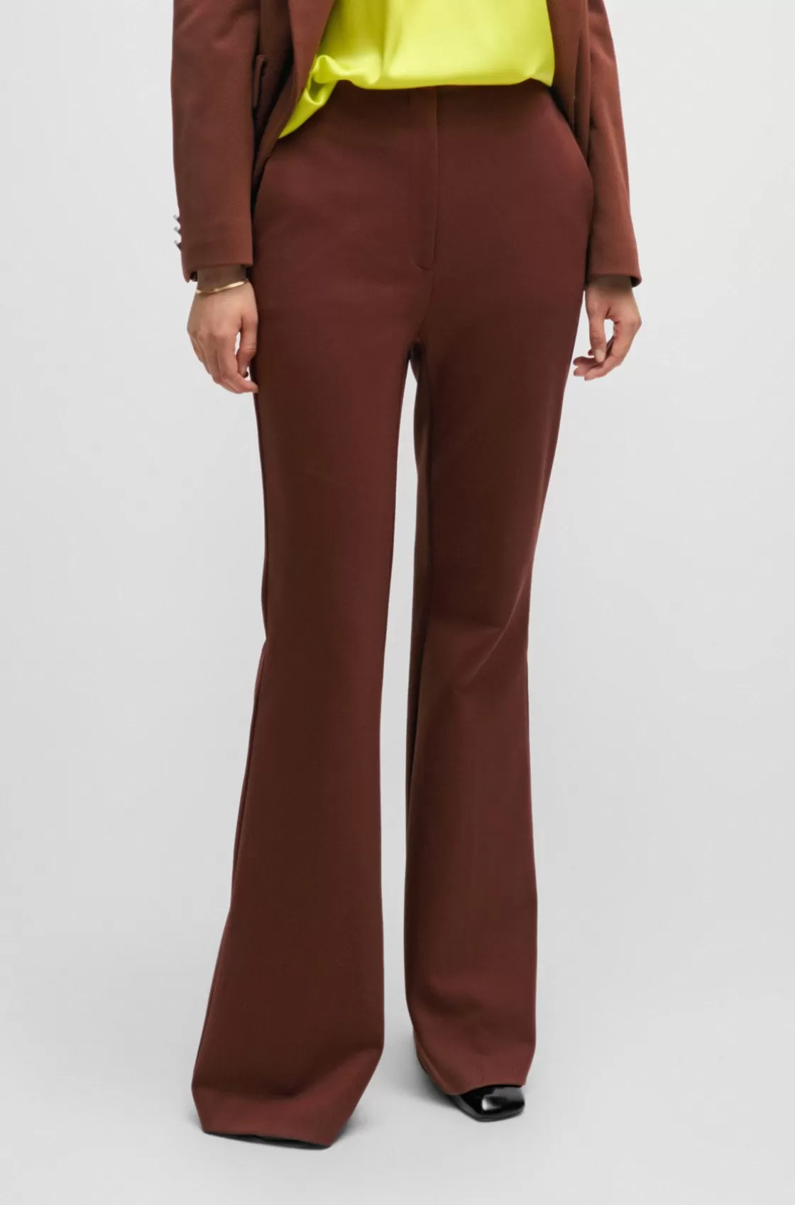 HUGO BOSS Regular-fit Trousers In Stretch Twill With Flared Leg Brown Outlet