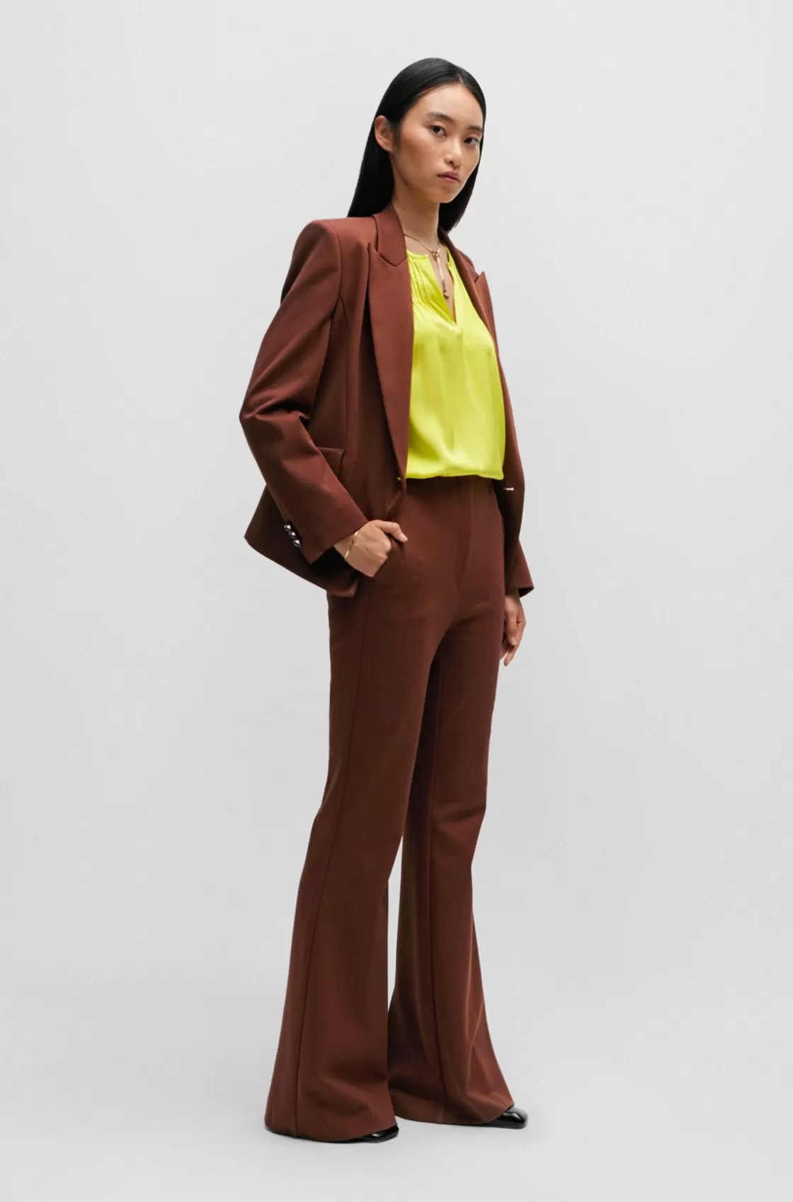 HUGO BOSS Regular-fit Trousers In Stretch Twill With Flared Leg Brown Outlet