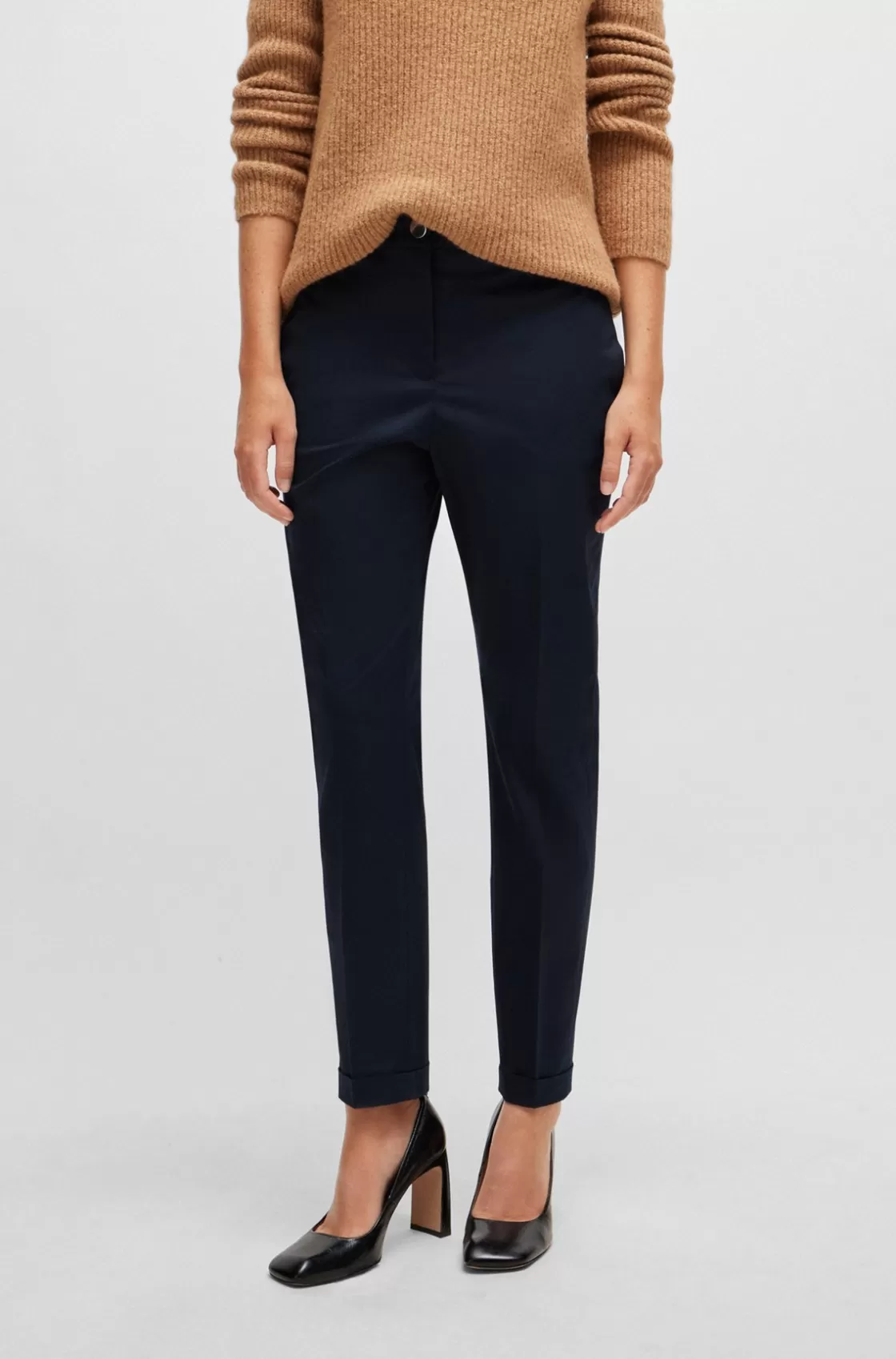 HUGO BOSS Regular-fit Trousers In Stretch-cotton Twill Dark Blue Fashion