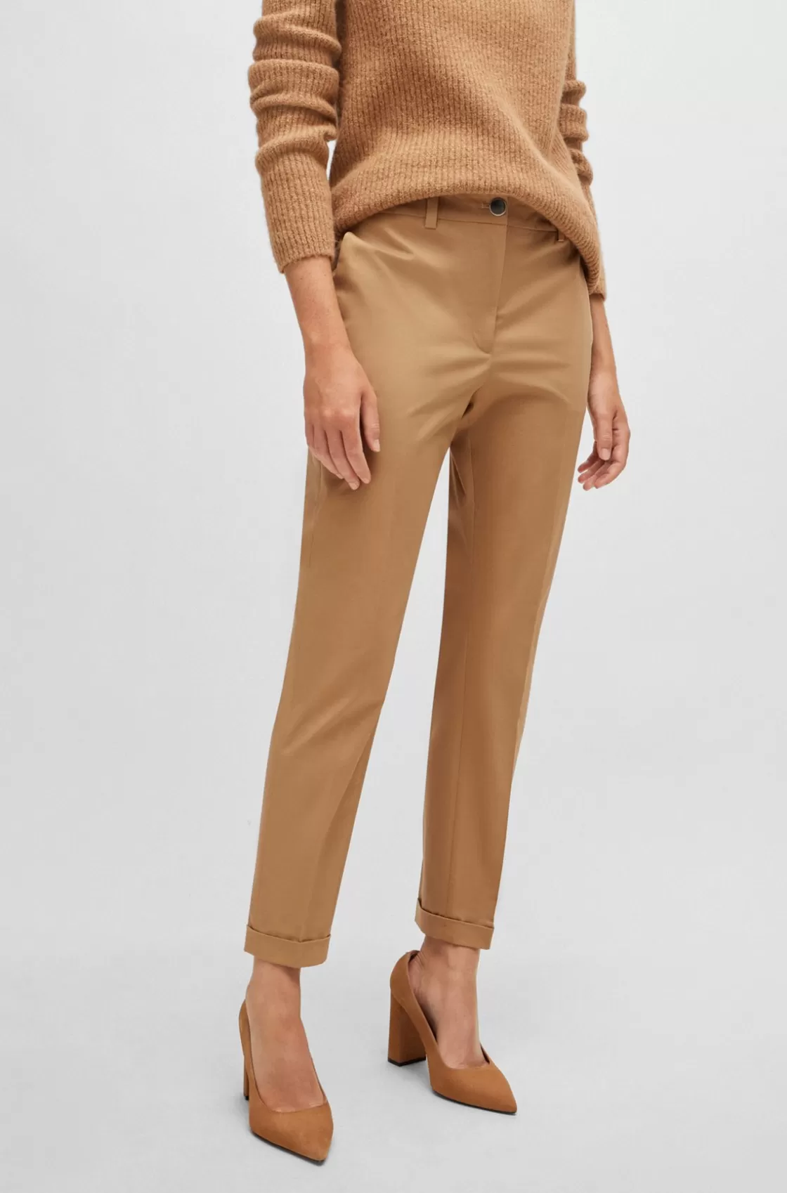HUGO BOSS Regular-fit Trousers In Stretch-cotton Twill Beige Flash Sale