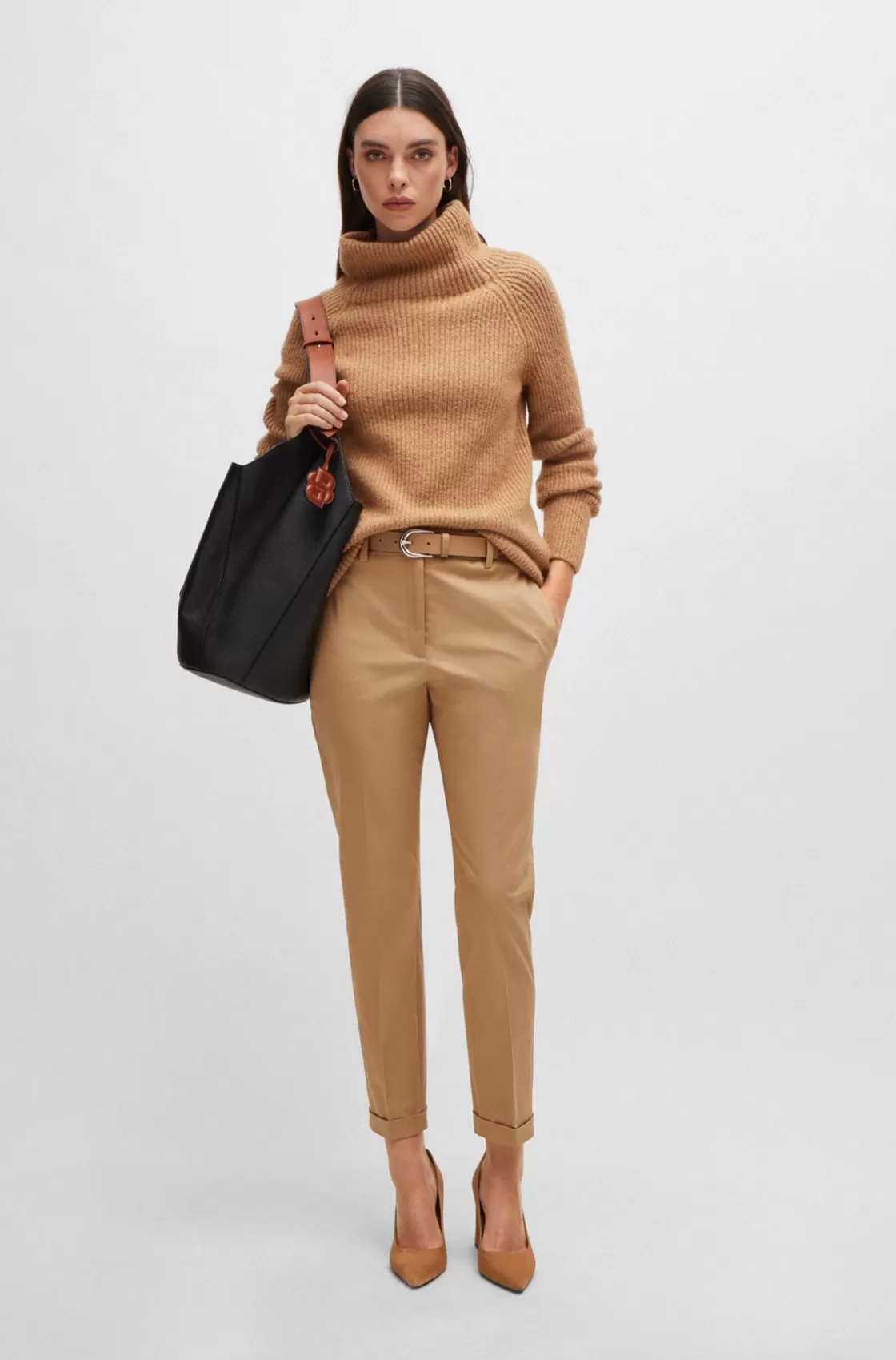HUGO BOSS Regular-fit Trousers In Stretch-cotton Twill Beige Flash Sale