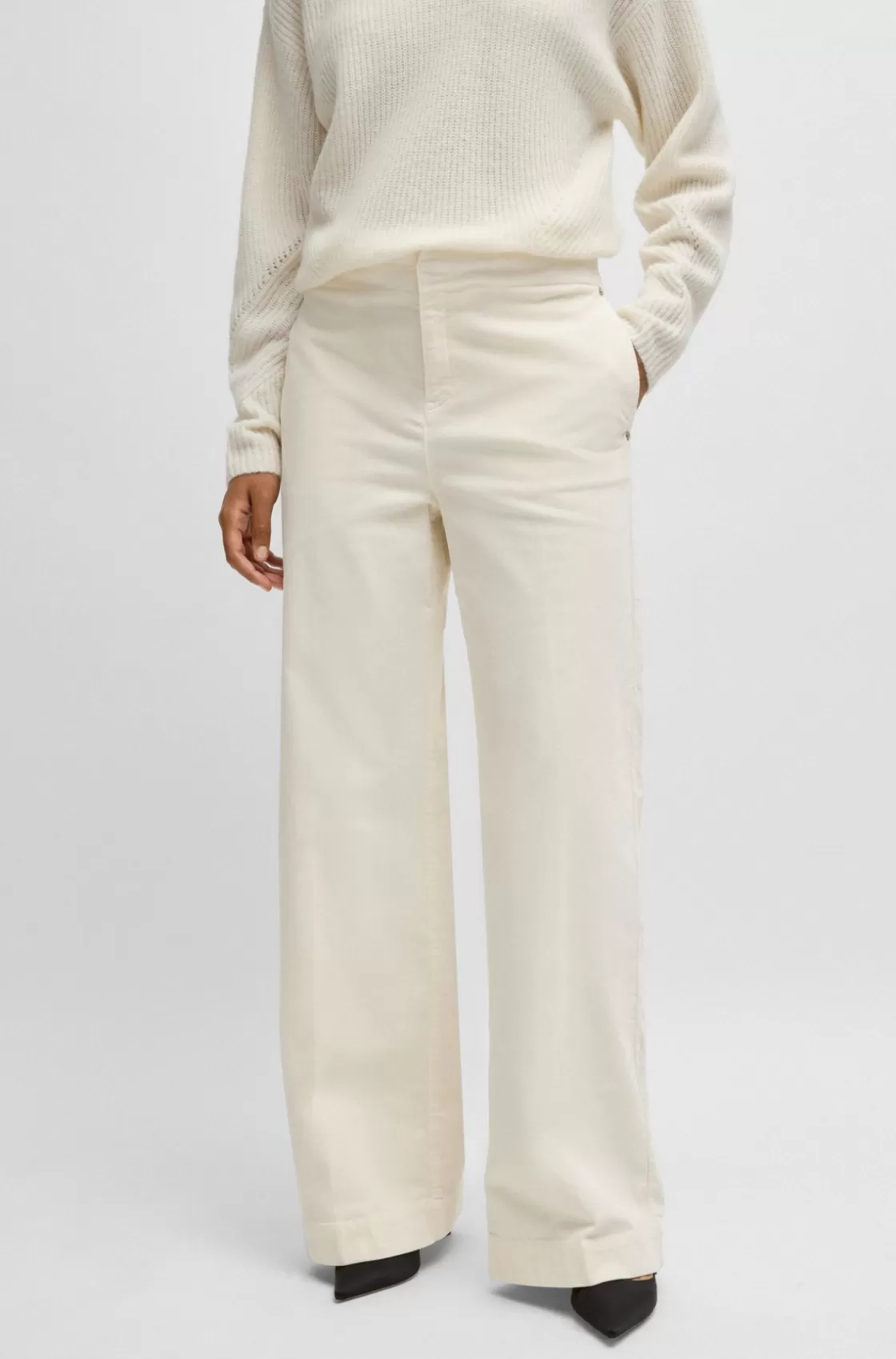 HUGO BOSS Regular-fit Trousers In Stretch-cotton Velvet White Best