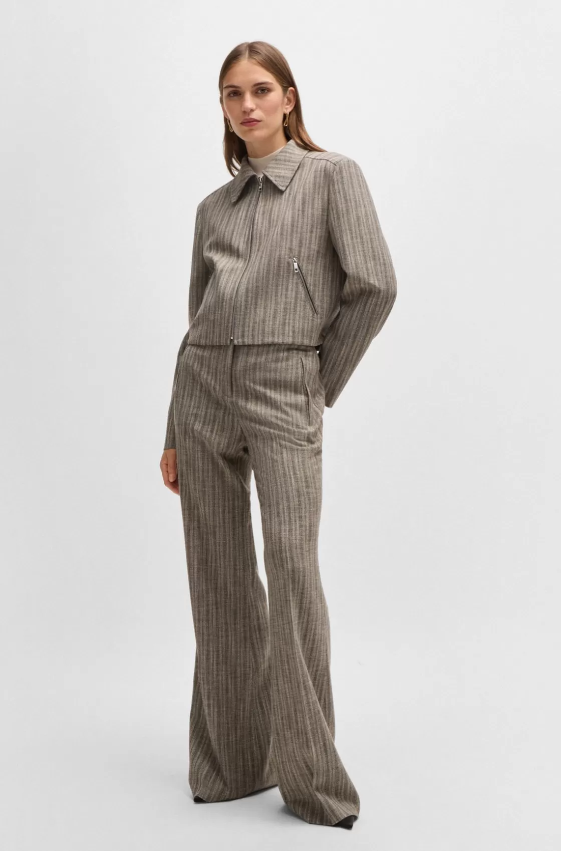 HUGO BOSS Regular-fit Trousers In Striped Stretch Cloth Patterned Store