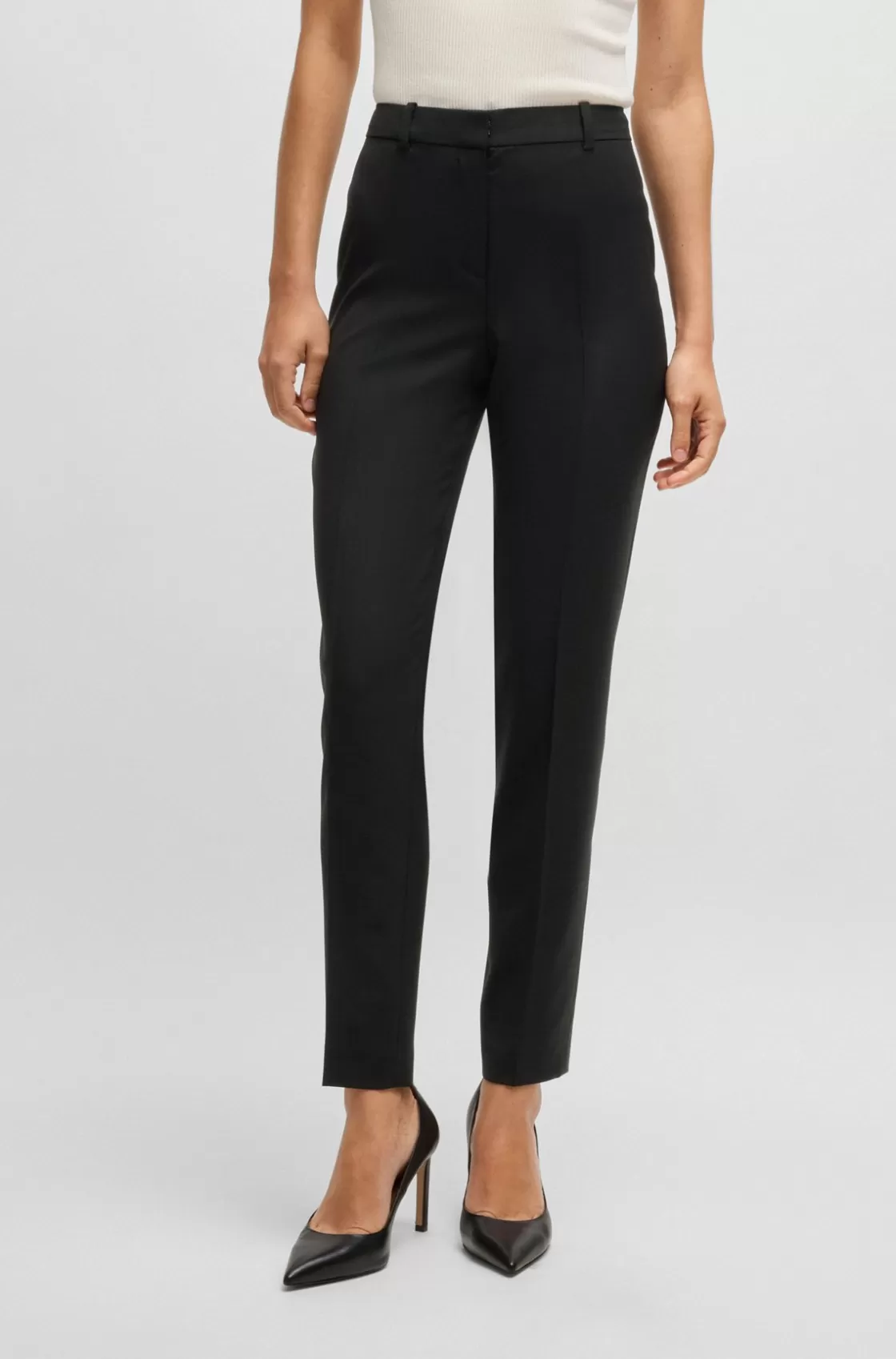 HUGO BOSS Regular-fit Trousers In Virgin Wool Black Hot