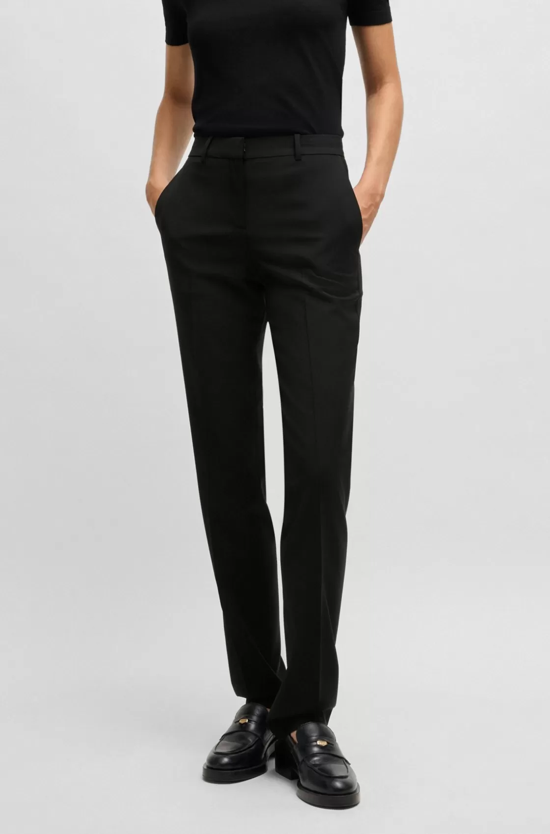 HUGO BOSS Regular-fit Trousers In Virgin Wool Black Cheap