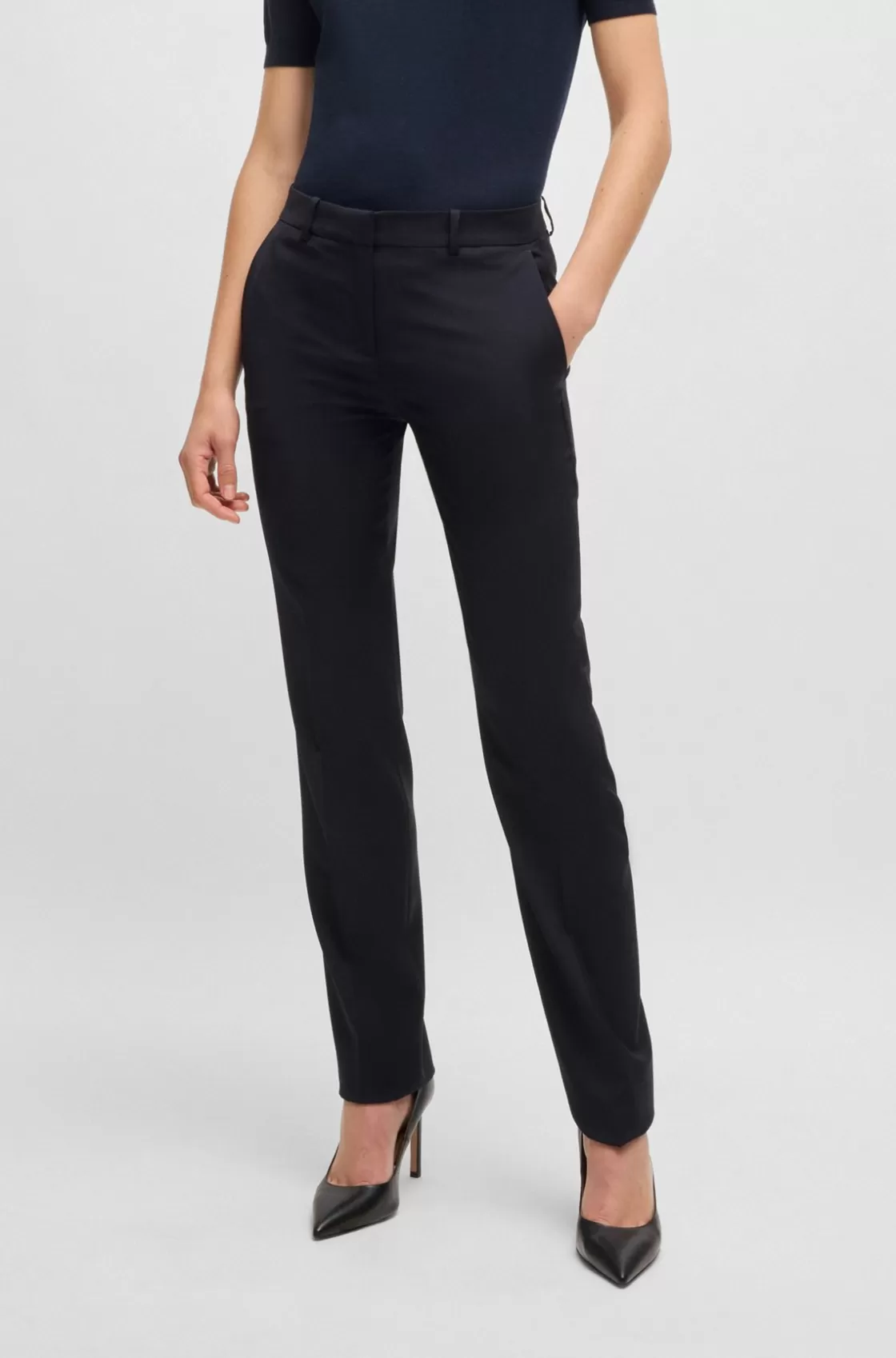 HUGO BOSS Regular-fit Trousers In Virgin Wool Dark Blue Sale