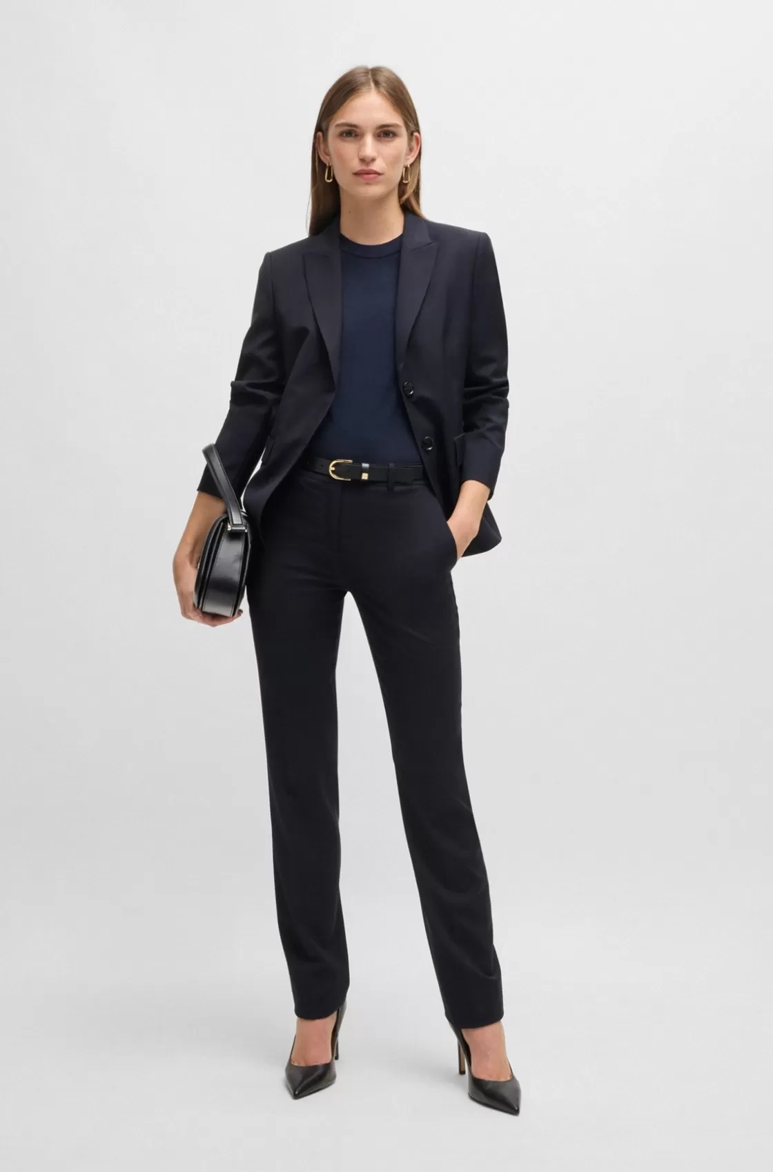 HUGO BOSS Regular-fit Trousers In Virgin Wool Dark Blue Sale