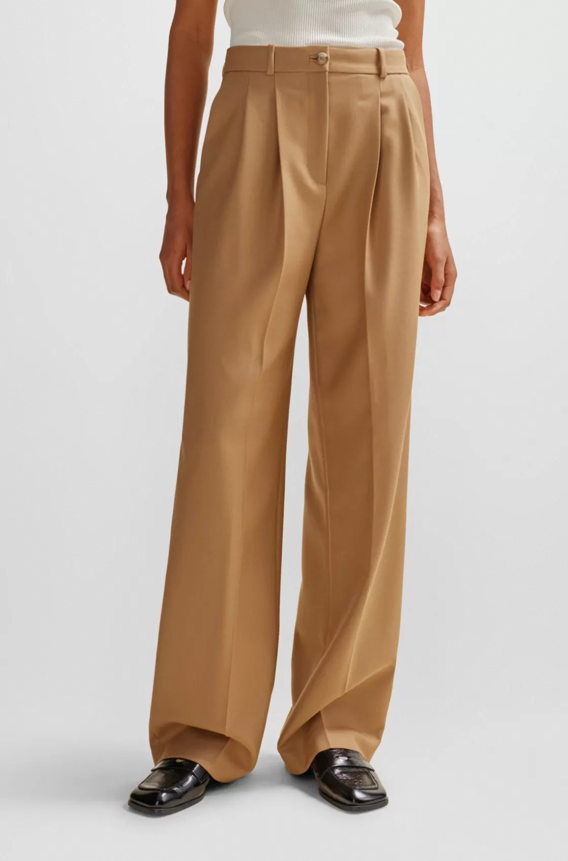 HUGO BOSS Regular-fit Trousers In Virgin-wool Twill Beige Cheap