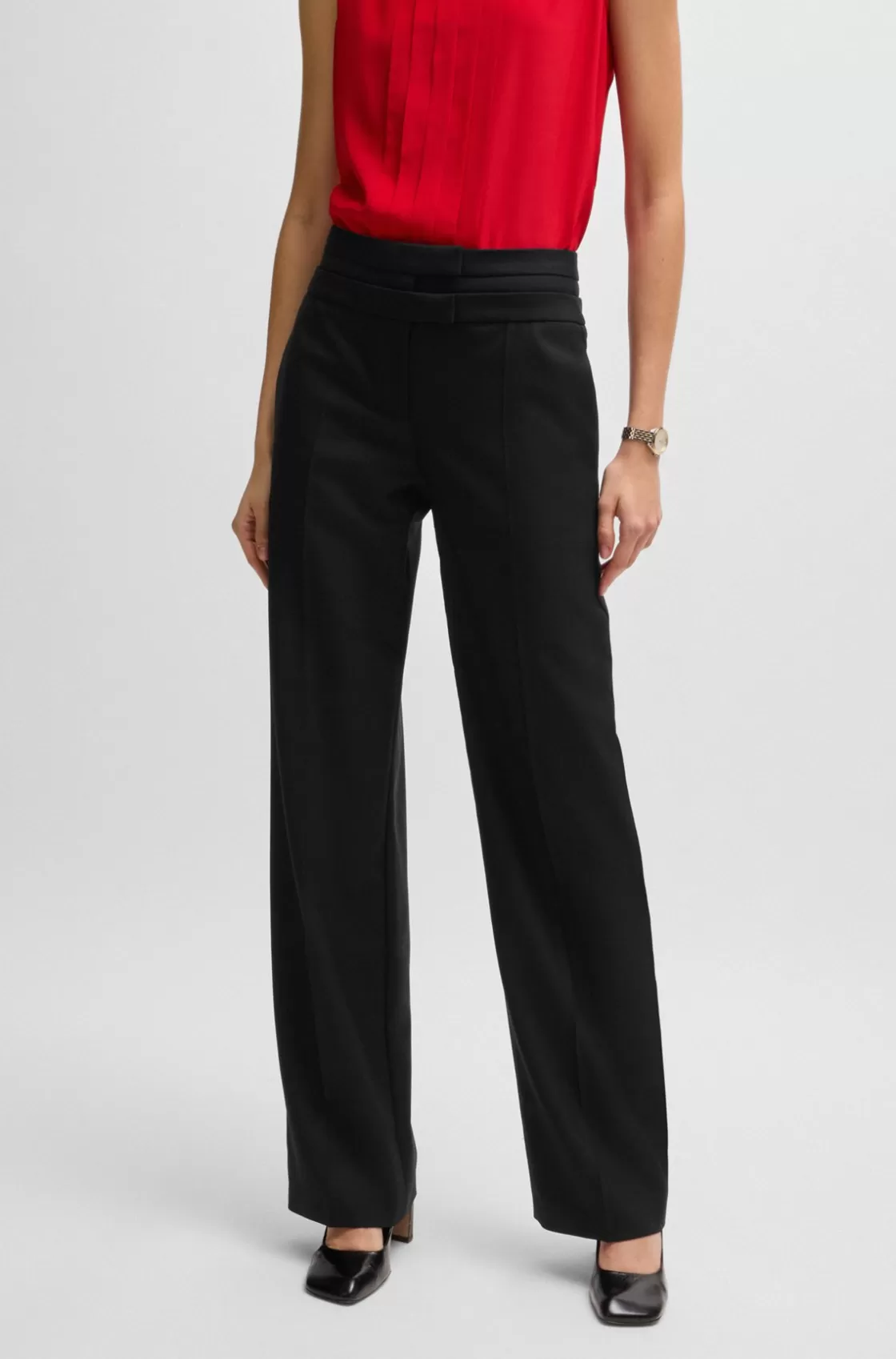 HUGO BOSS Regular-fit Trousers In Virgin-wool Twill Black Cheap