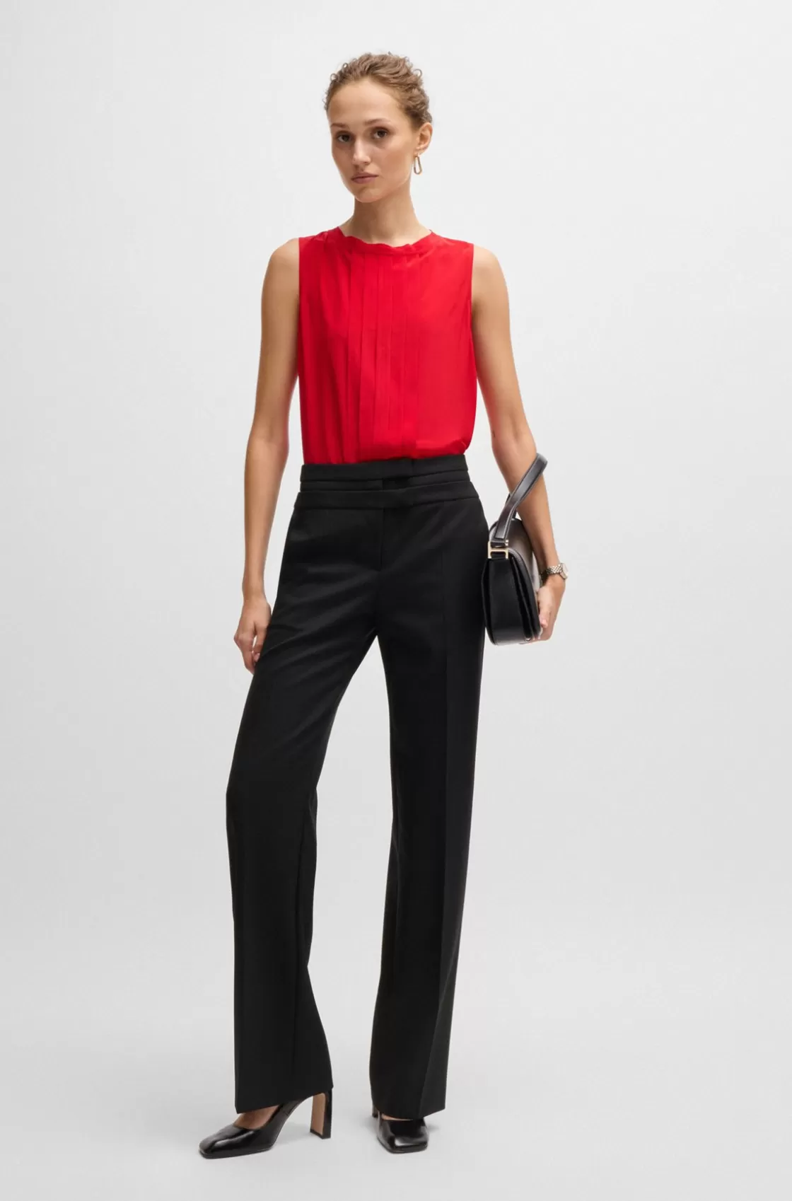 HUGO BOSS Regular-fit Trousers In Virgin-wool Twill Black Cheap