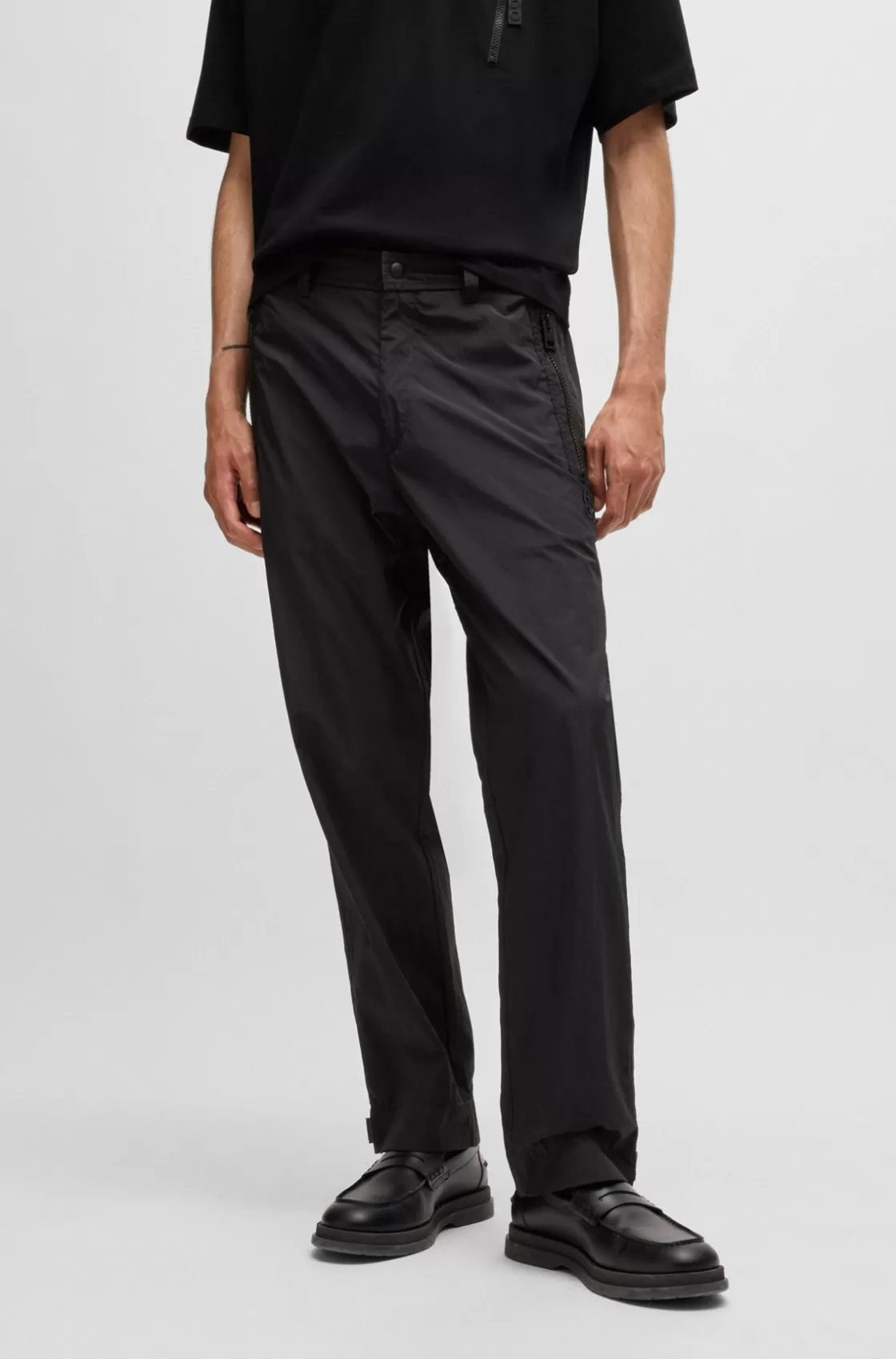 HUGO BOSS Regular-fit Trousers In Water-repellent Fabric Black Fashion