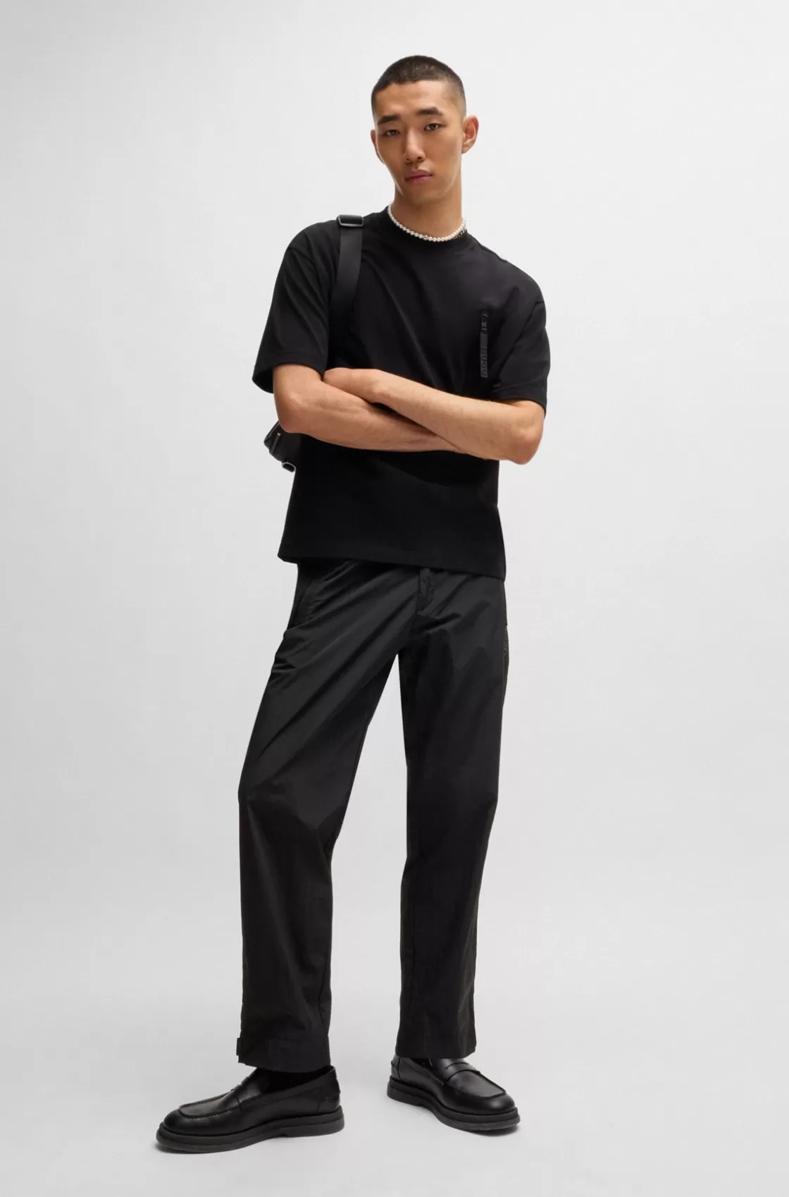 HUGO BOSS Regular-fit Trousers In Water-repellent Fabric Black Fashion