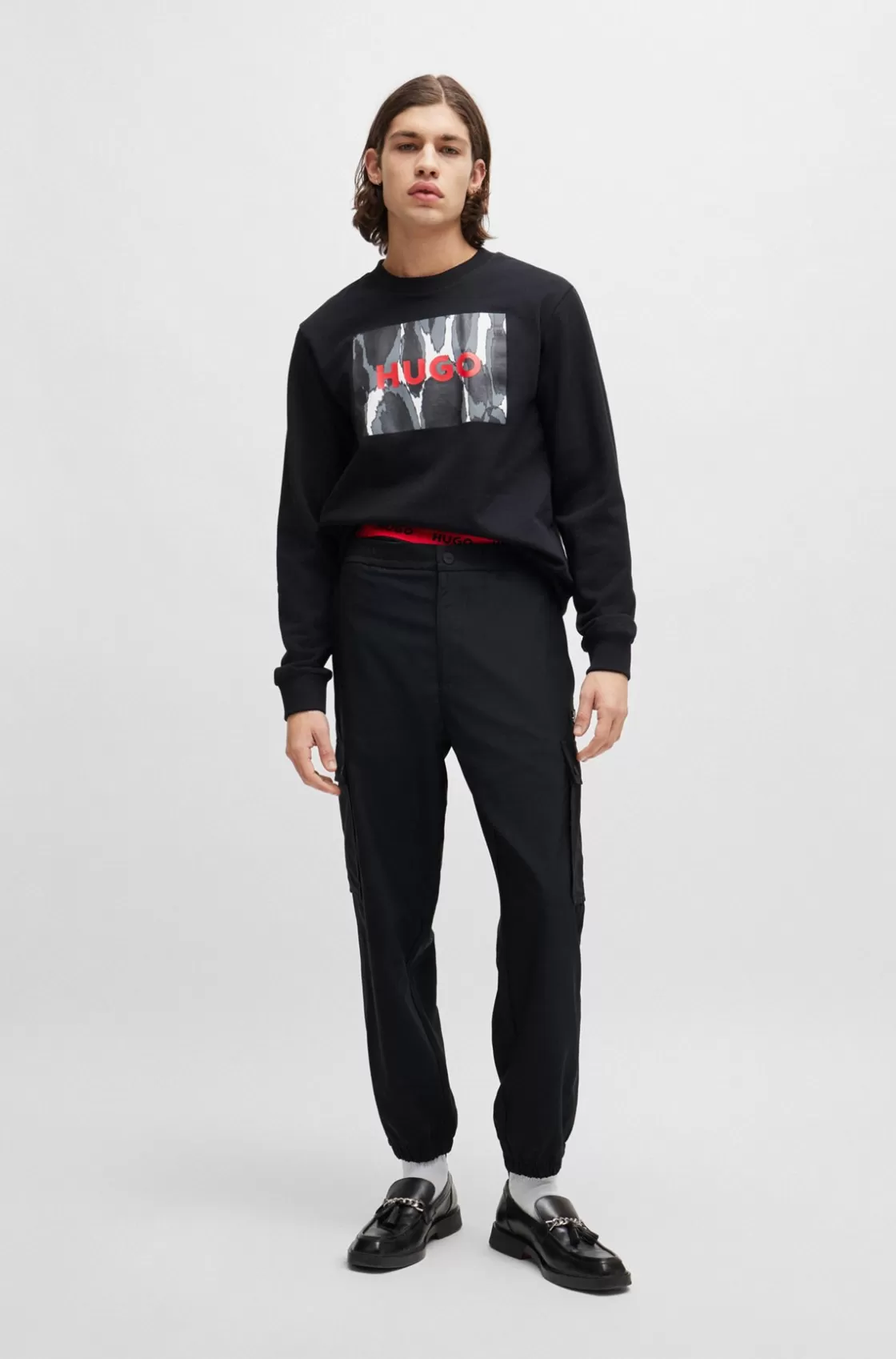 HUGO BOSS Regular-fit Trousers In Water-repellent Material Black Hot