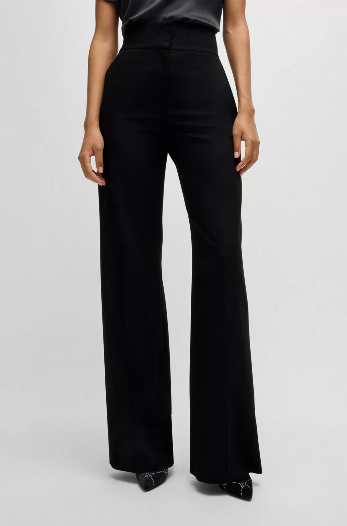 HUGO BOSS Regular-fit Trousers With Flared Leg Black Online