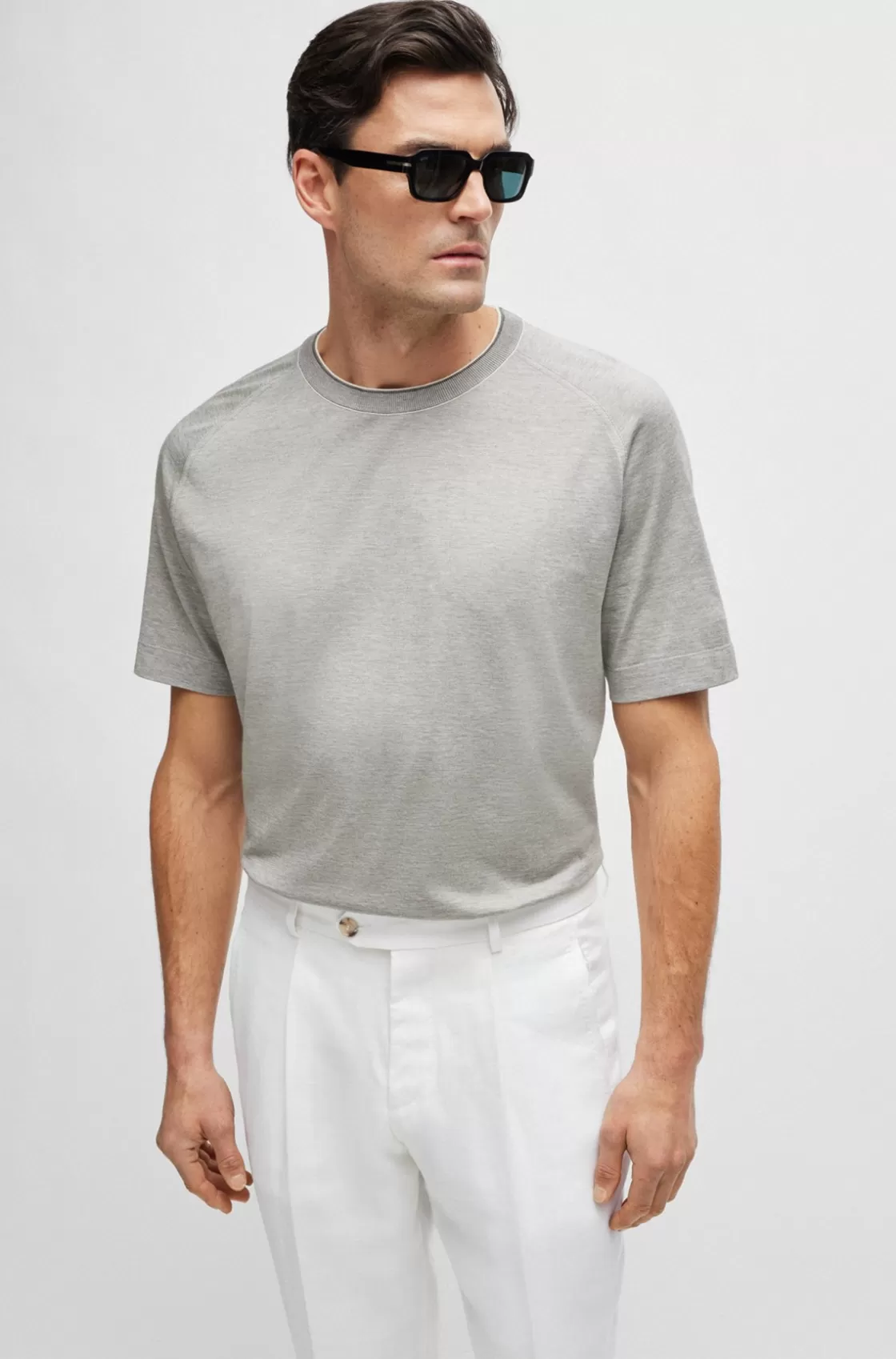 HUGO BOSS Regular-fit T-shirt In Cotton And Silk Silver New