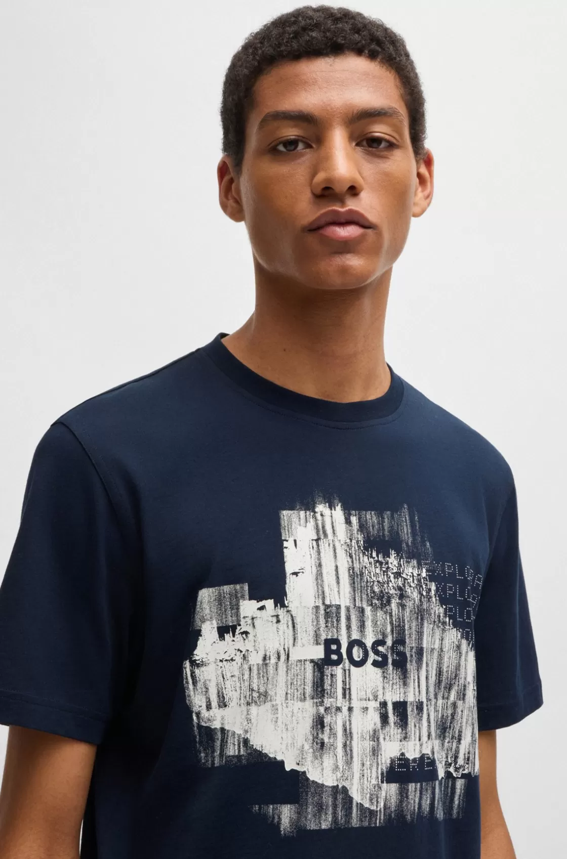 HUGO BOSS Regular-fit T-shirt In Cotton Jersey With Seasonal Artwork Dark Blue Best Sale
