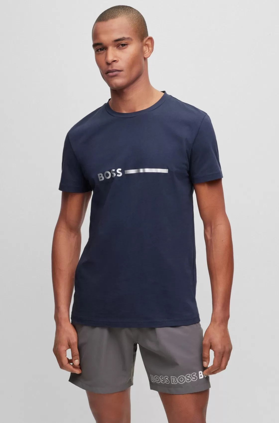 HUGO BOSS Regular-fit T-shirt In Cotton With UV Protection Dark Blue Flash Sale