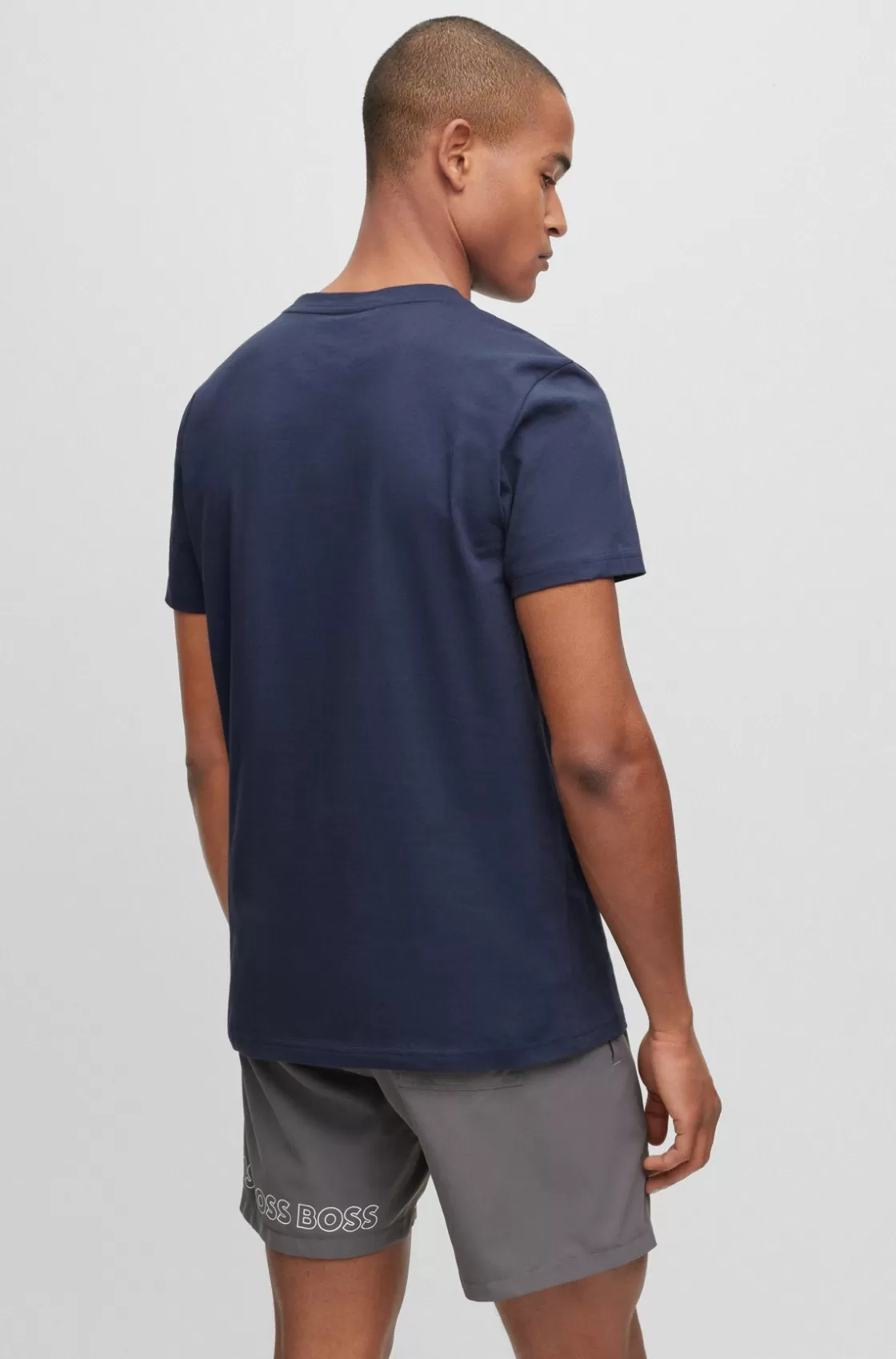 HUGO BOSS Regular-fit T-shirt In Cotton With UV Protection Dark Blue Flash Sale