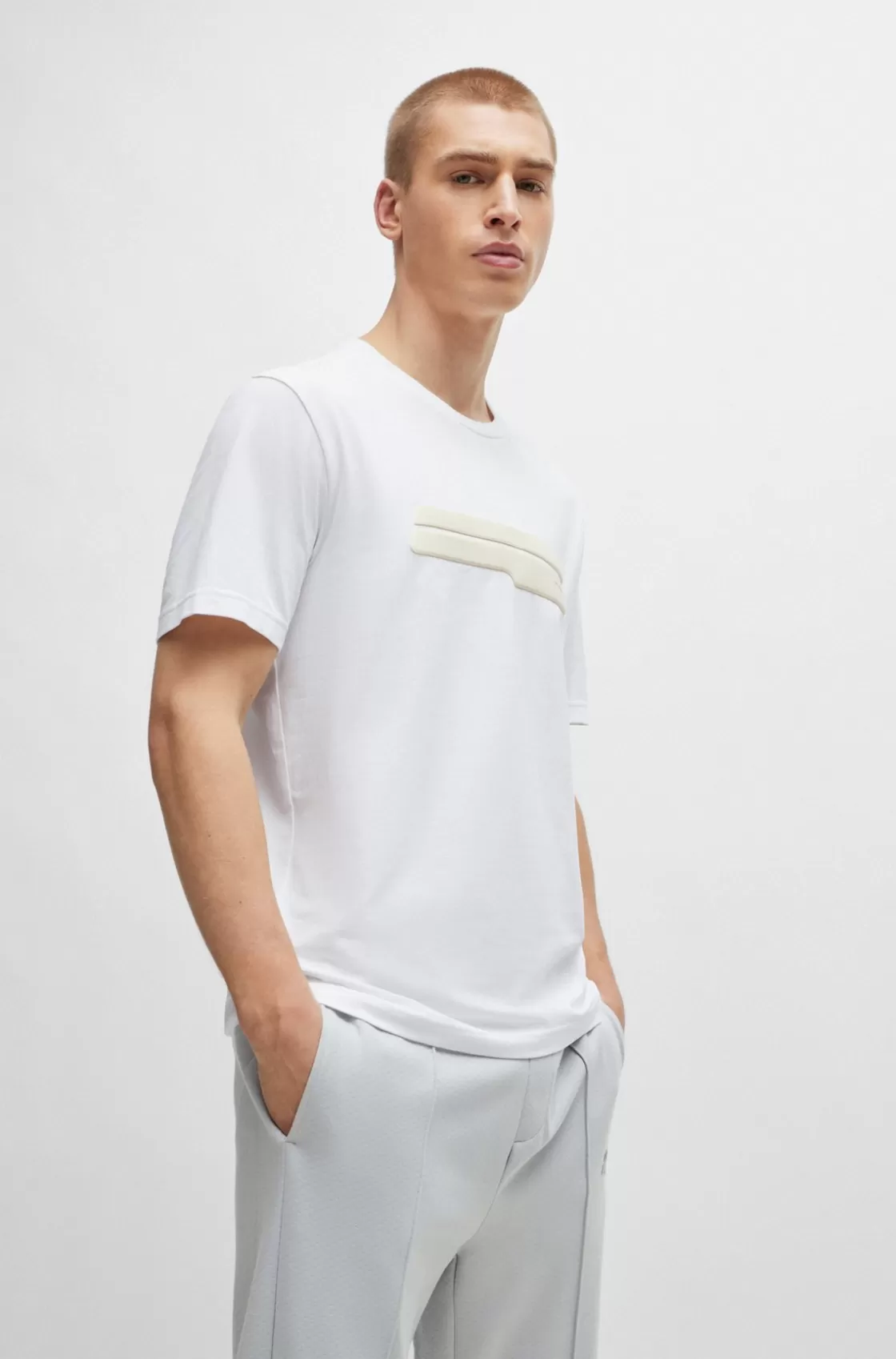 HUGO BOSS Regular-fit T-shirt In Stretch Cotton With Logo Artwork White Best Sale