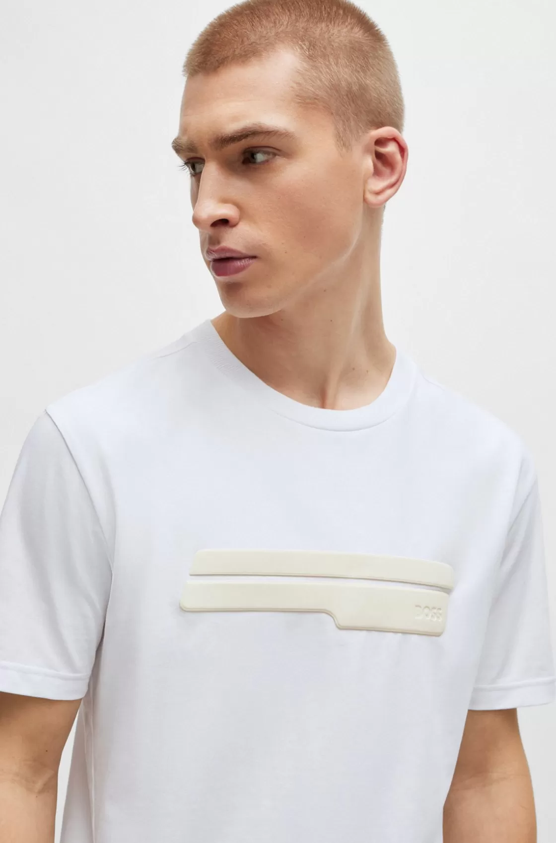 HUGO BOSS Regular-fit T-shirt In Stretch Cotton With Logo Artwork White Best Sale