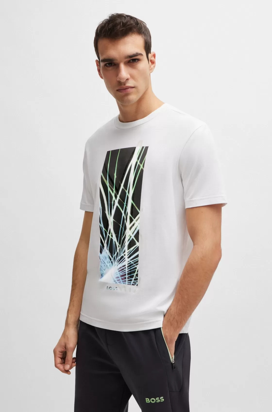 HUGO BOSS Regular-fit T-shirt In Stretch Cotton With Seasonal Artwork White Best Sale