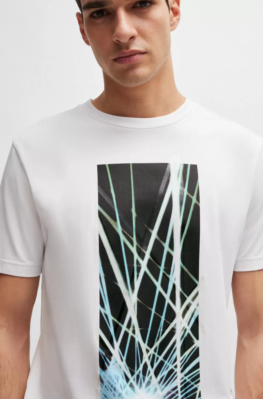 HUGO BOSS Regular-fit T-shirt In Stretch Cotton With Seasonal Artwork White Best Sale