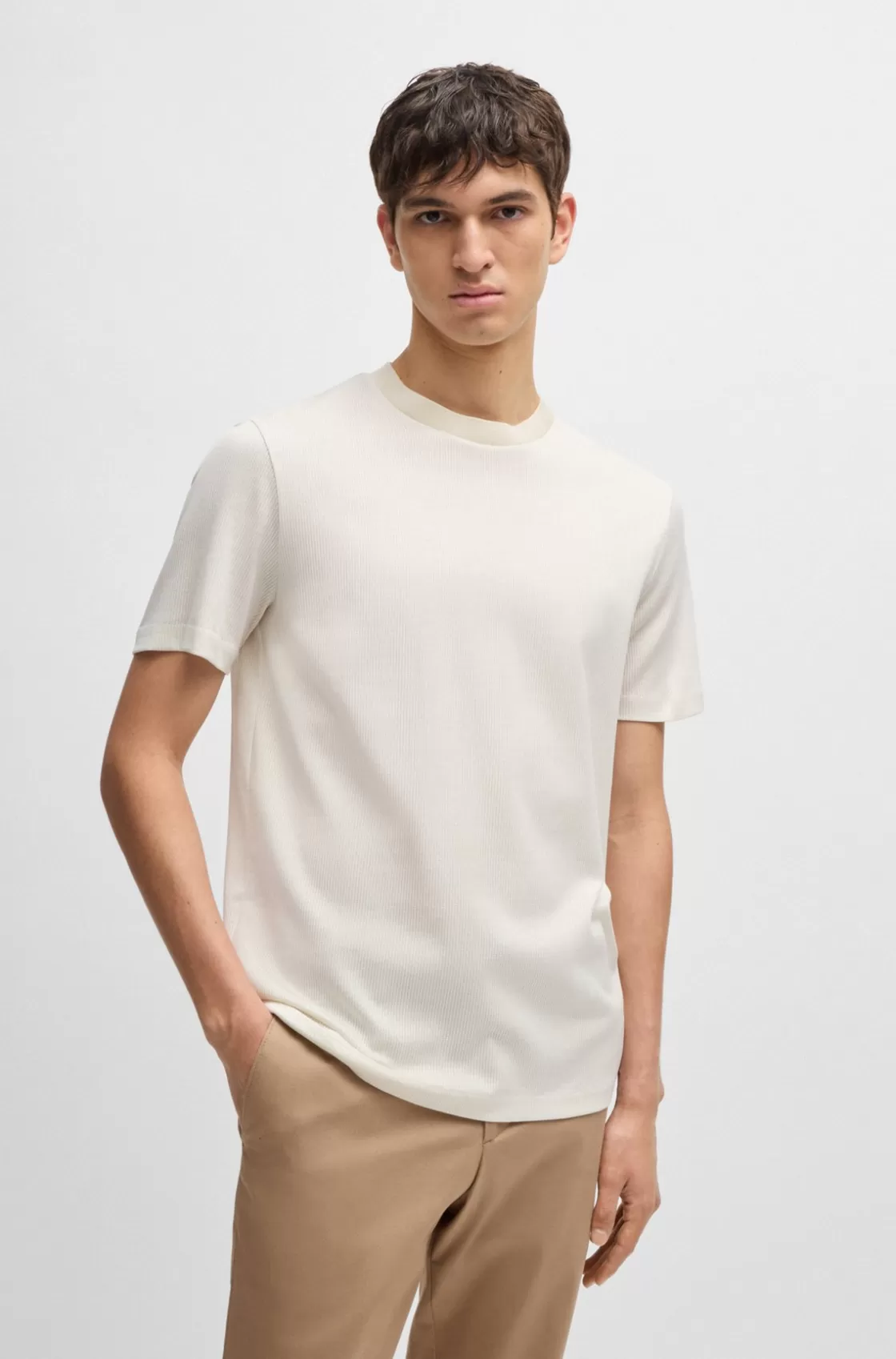 HUGO BOSS Regular-fit T-shirt In Structured Cotton White Discount