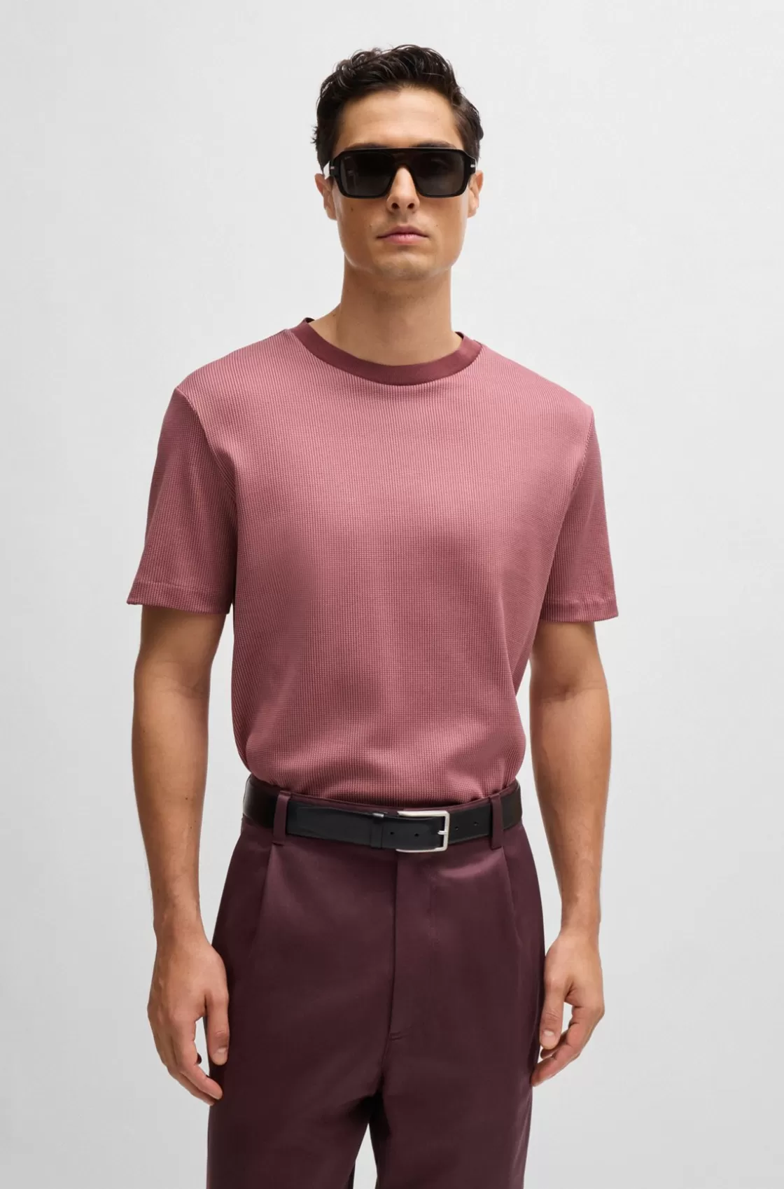 HUGO BOSS Regular-fit T-shirt In Structured Cotton Light Red Discount