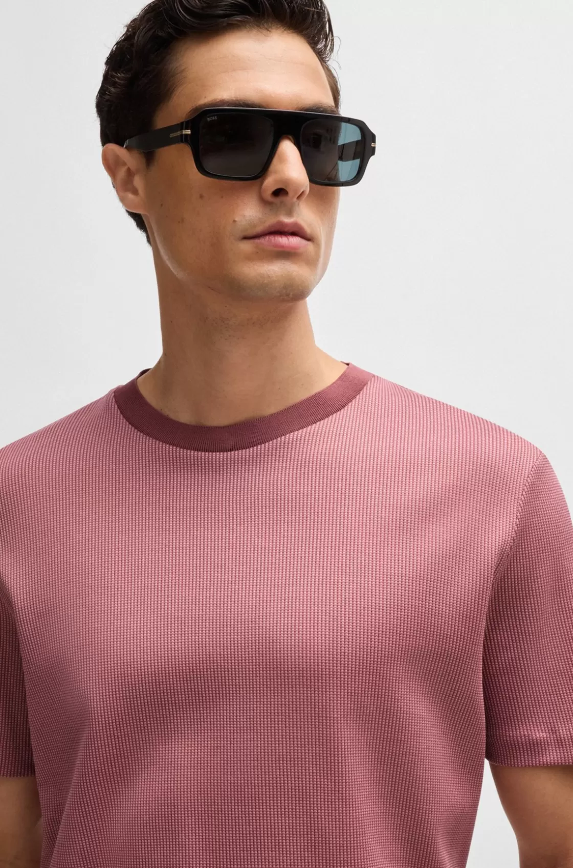 HUGO BOSS Regular-fit T-shirt In Structured Cotton Light Red Discount