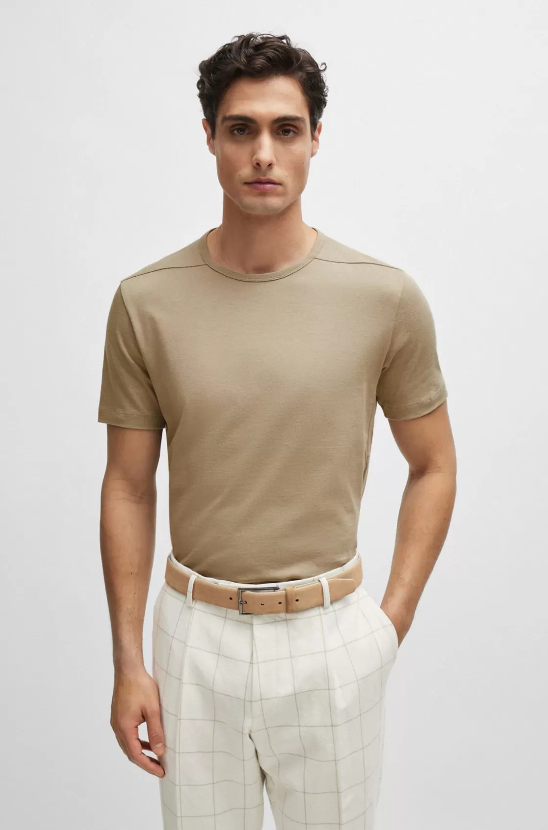 HUGO BOSS Regular-fit T-shirt With Ergonomic Seams Khaki Sale