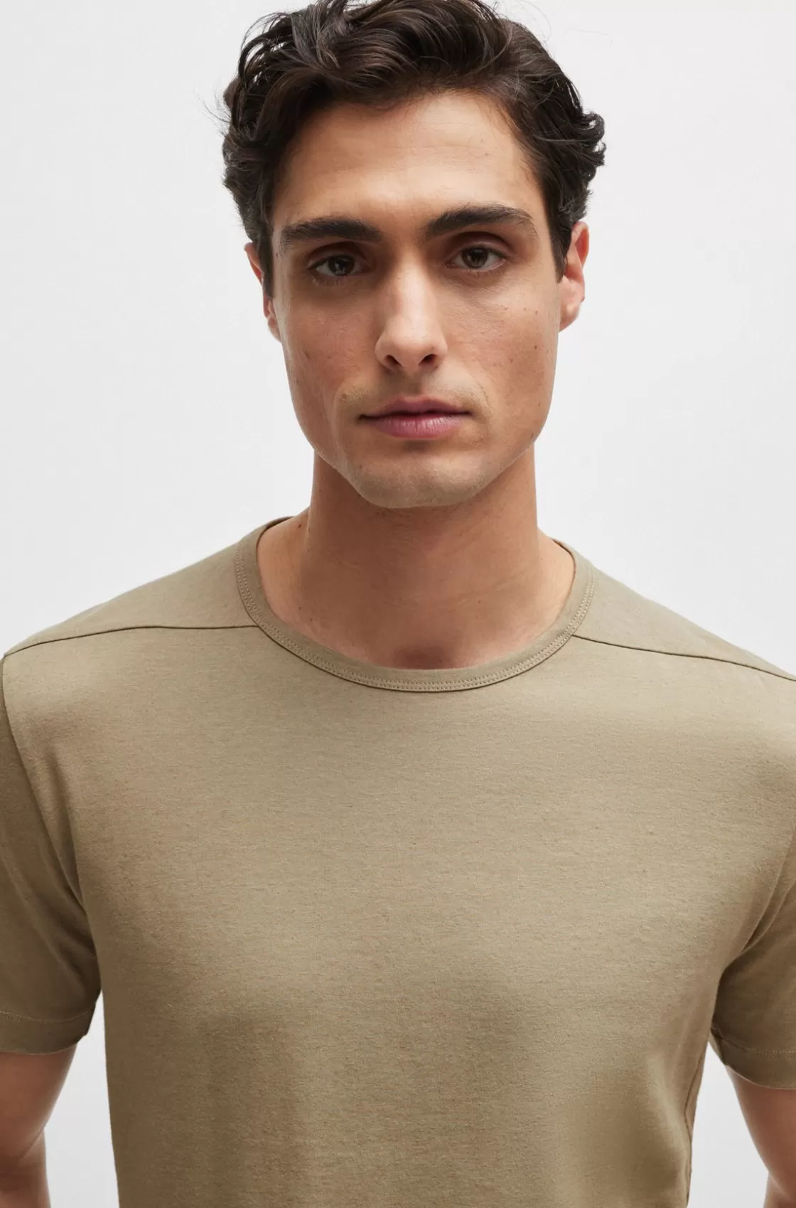 HUGO BOSS Regular-fit T-shirt With Ergonomic Seams Khaki Sale